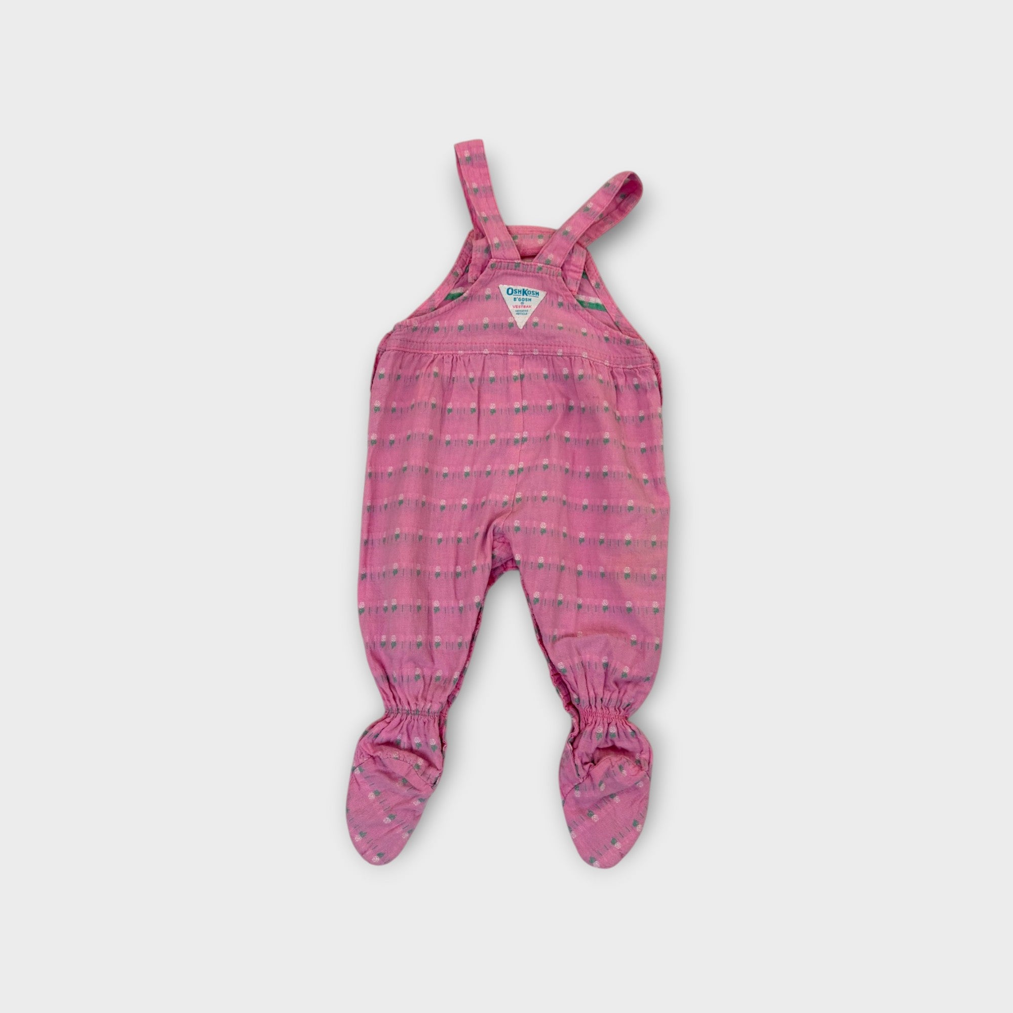 Vintage OshKosh Pink Flower Footed Overalls, Size 00