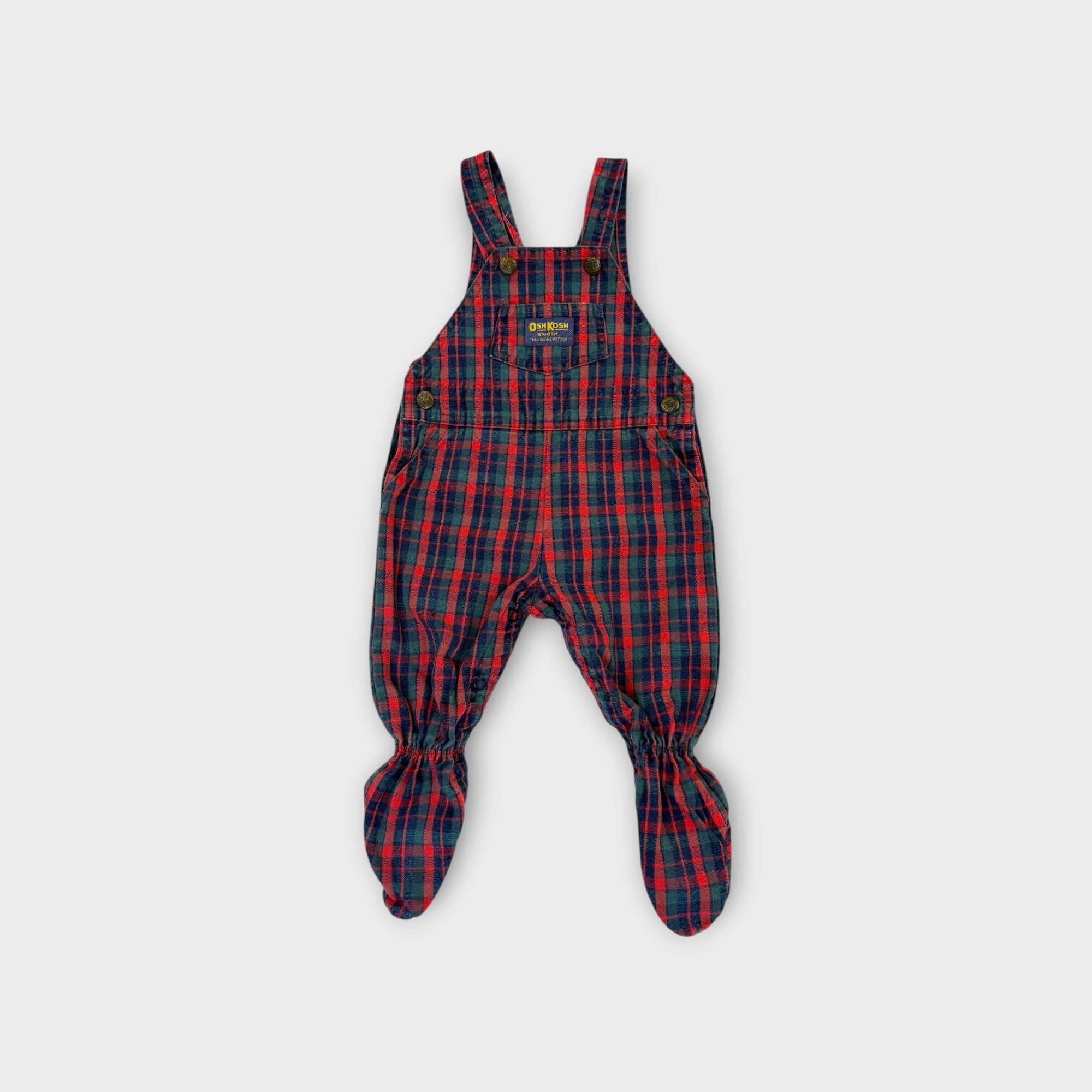 Vintage OshKosh B'Gosh Plaid Footed Overalls, Size 0
