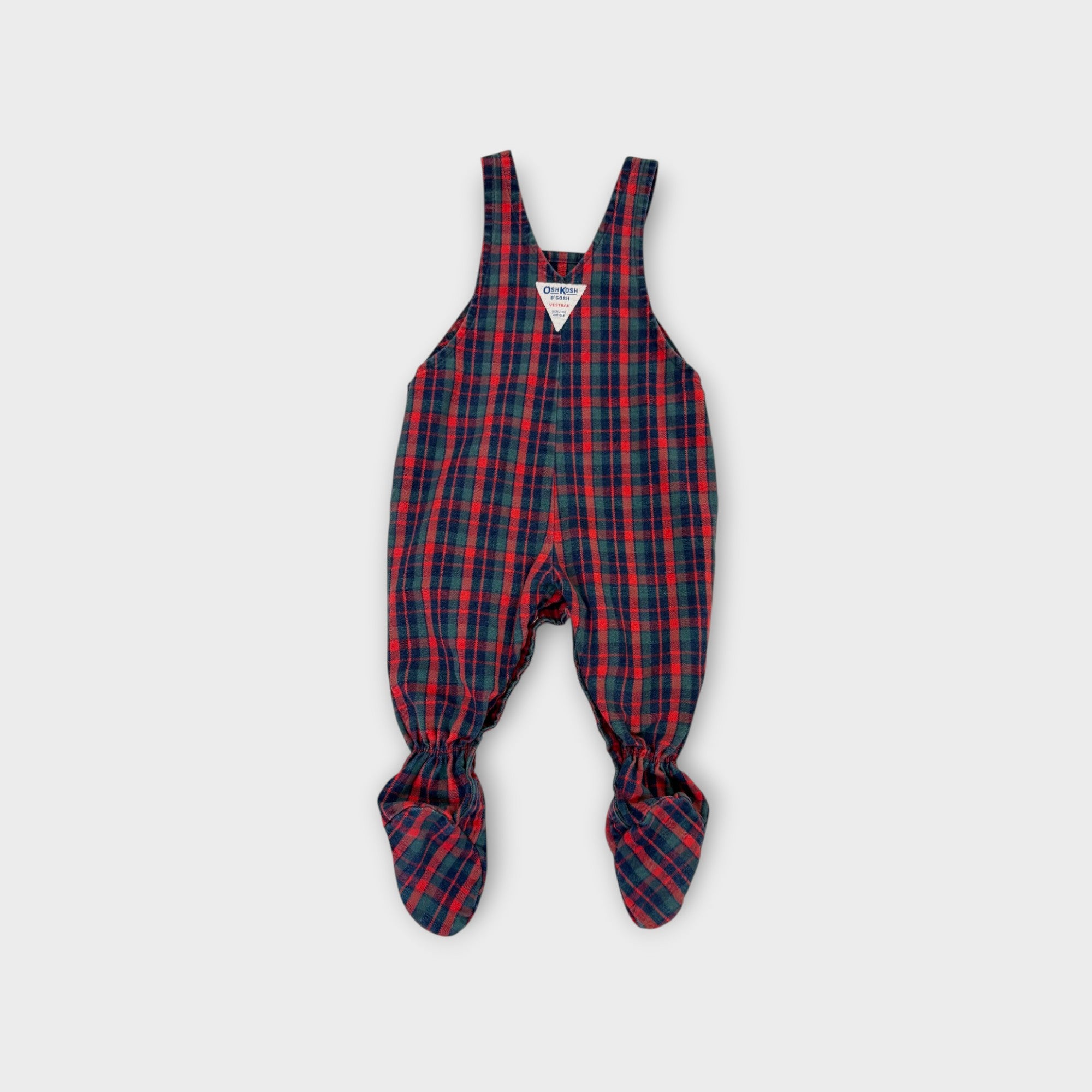 Vintage OshKosh B'Gosh Plaid Footed Overalls, Size 0