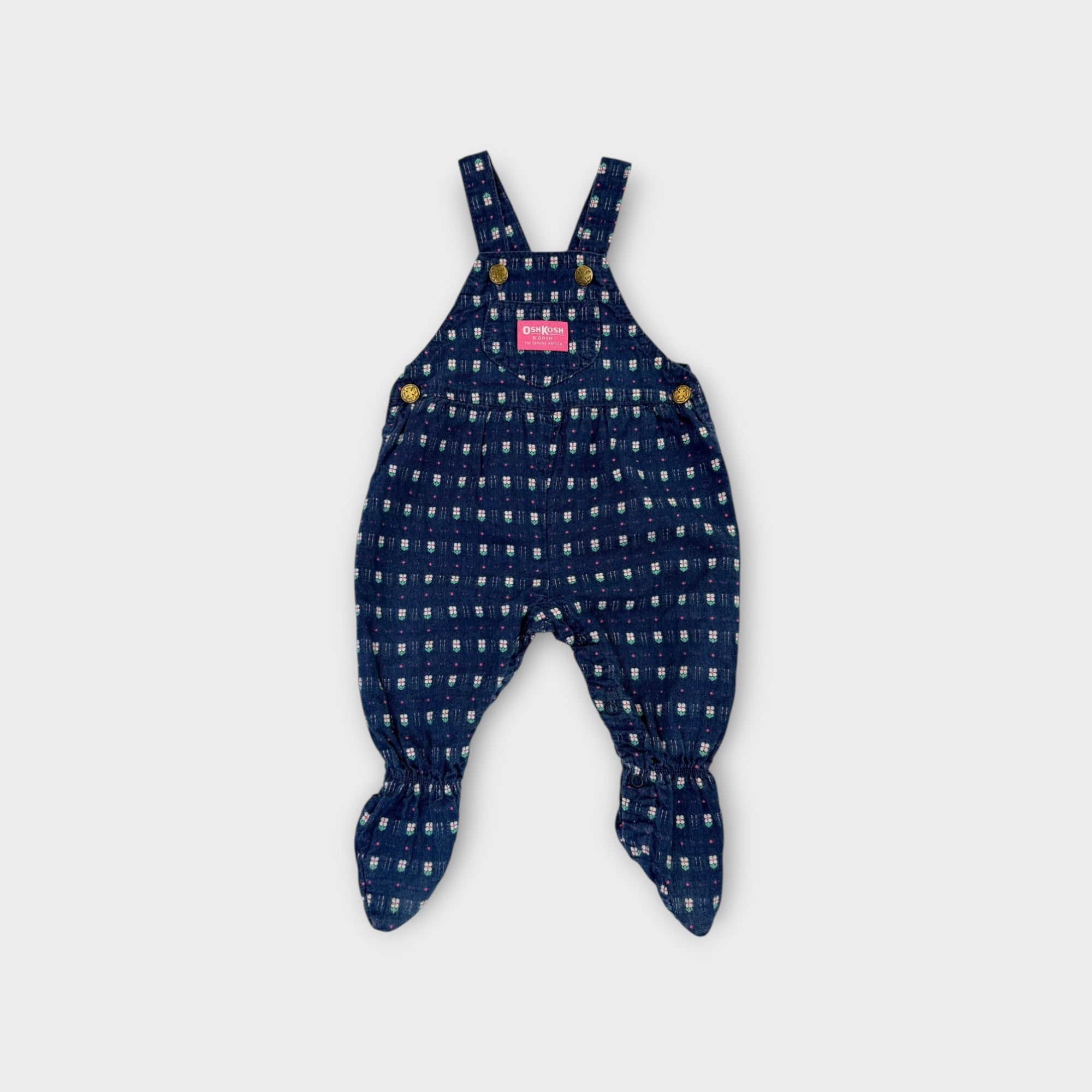 Vintage OshKosh B'Gosh Flower Print Footed Overalls, Size 0