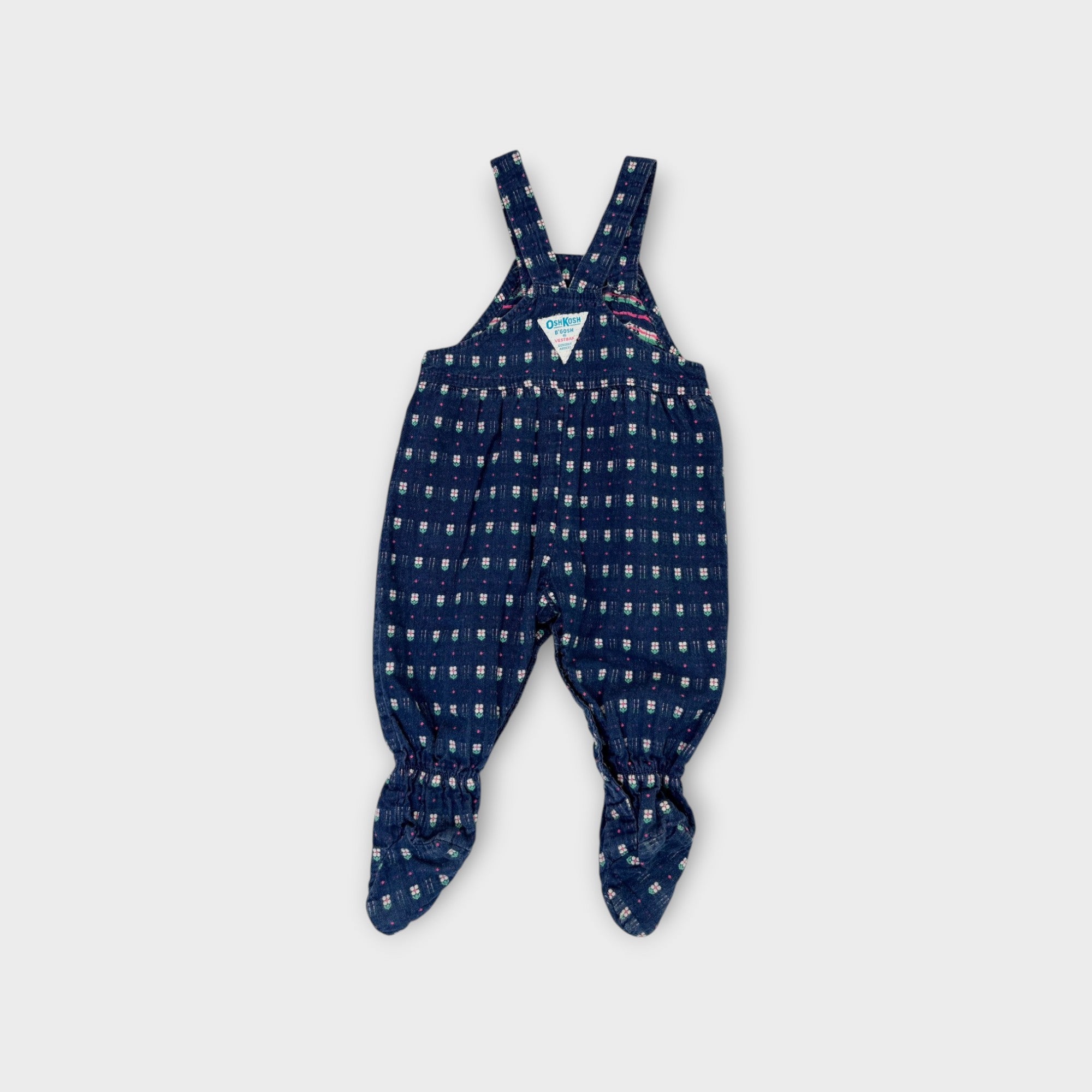 Vintage OshKosh B'Gosh Flower Print Footed Overalls, Size 0