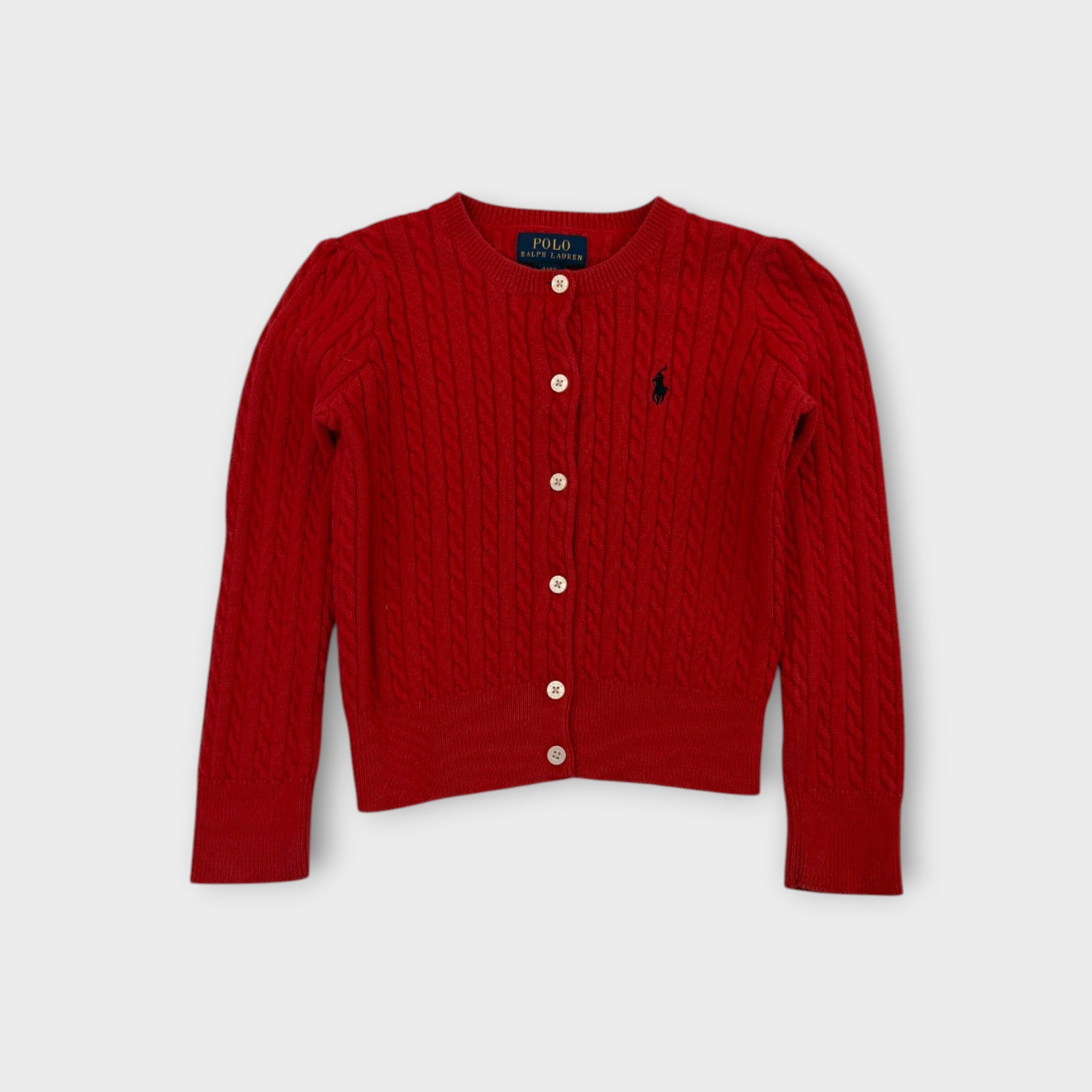 RL Red Cable Knit Cardigan, Size 4