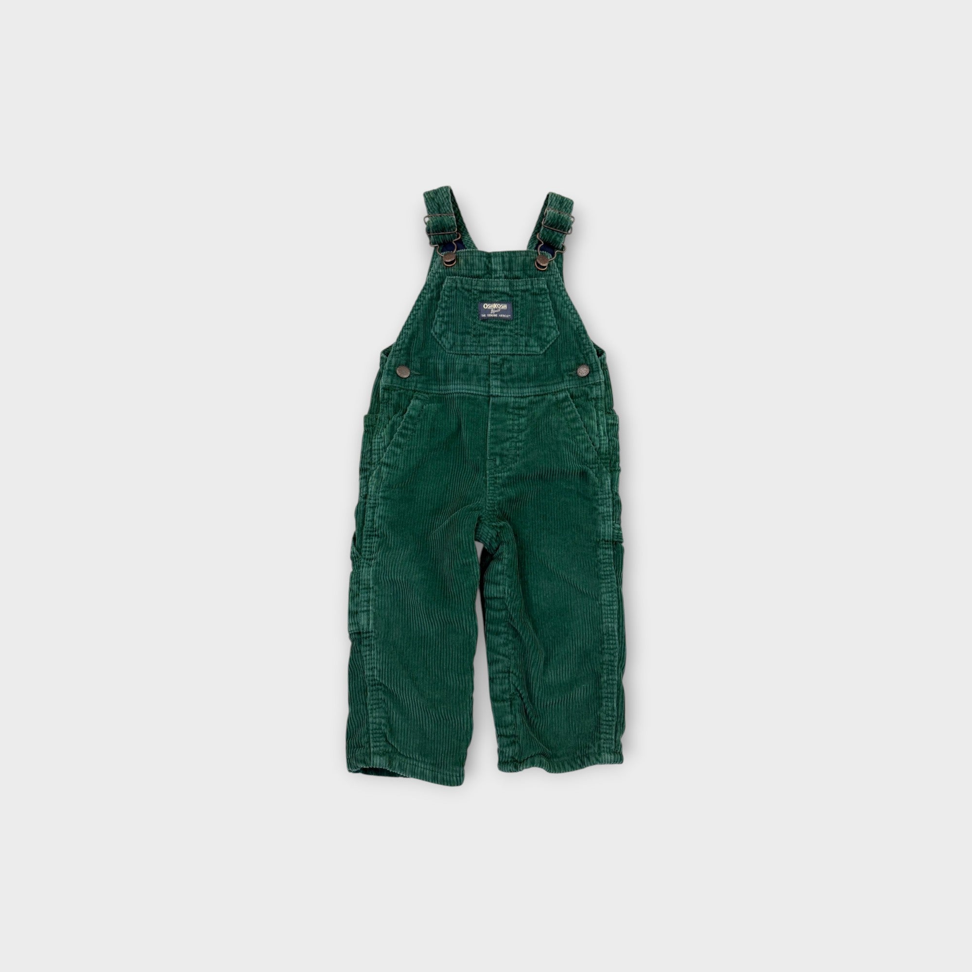 Retro OshKosh B'Gosh Lined Green Corduroy Overalls, Size 00