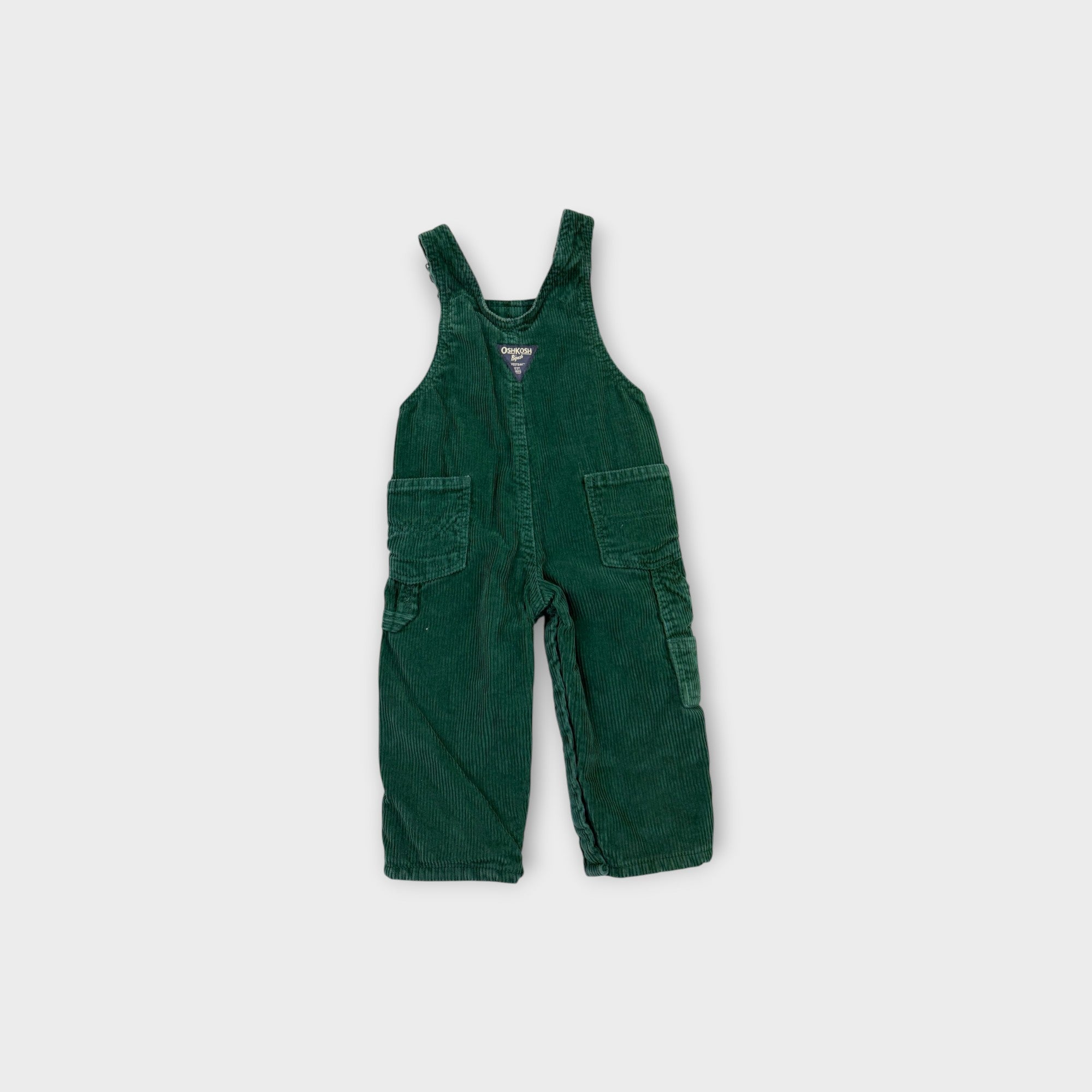 Retro OshKosh B'Gosh Lined Green Corduroy Overalls, Size 00
