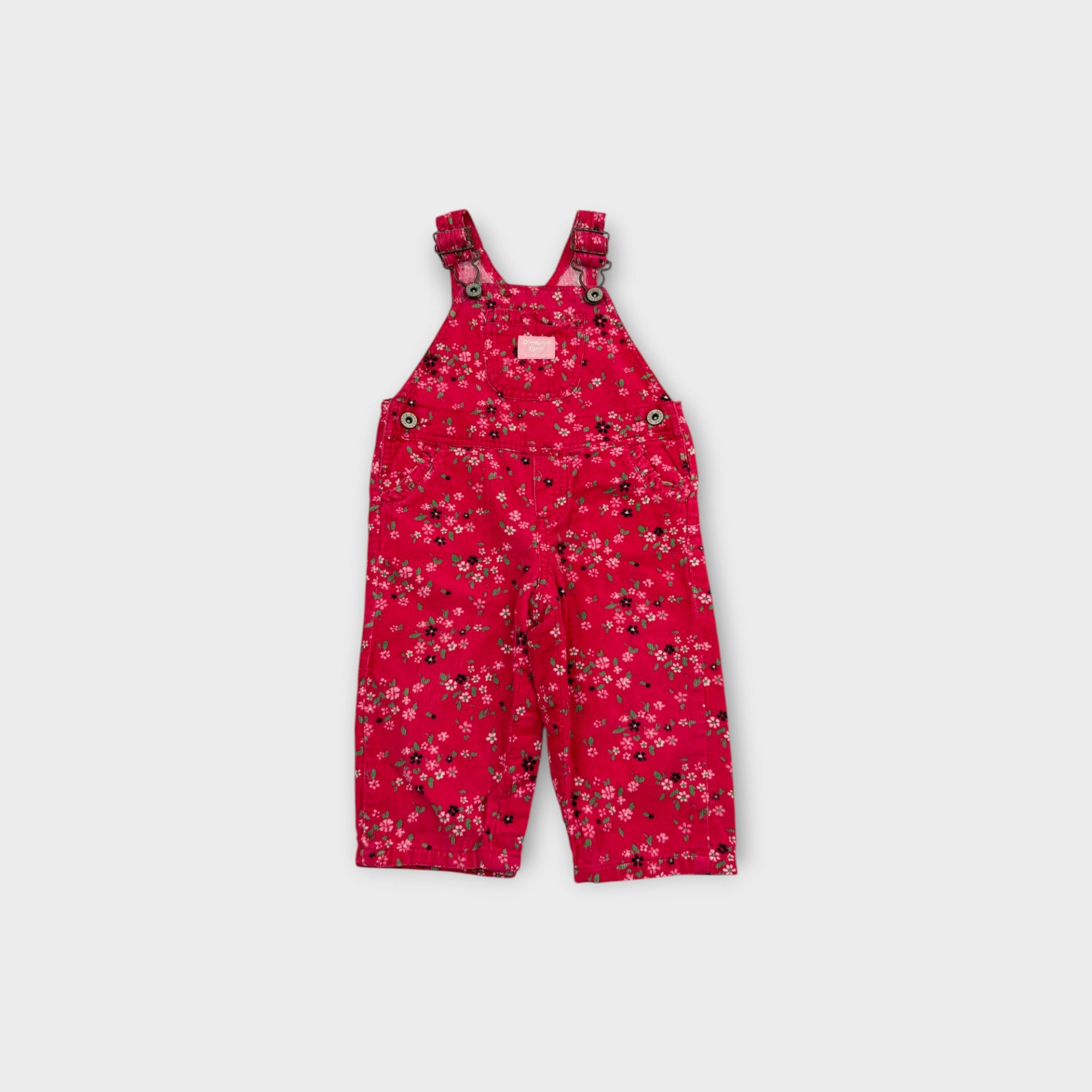 Vintage OshKosh B'Gosh Pink Floral Corduroy Overalls, Size 0
