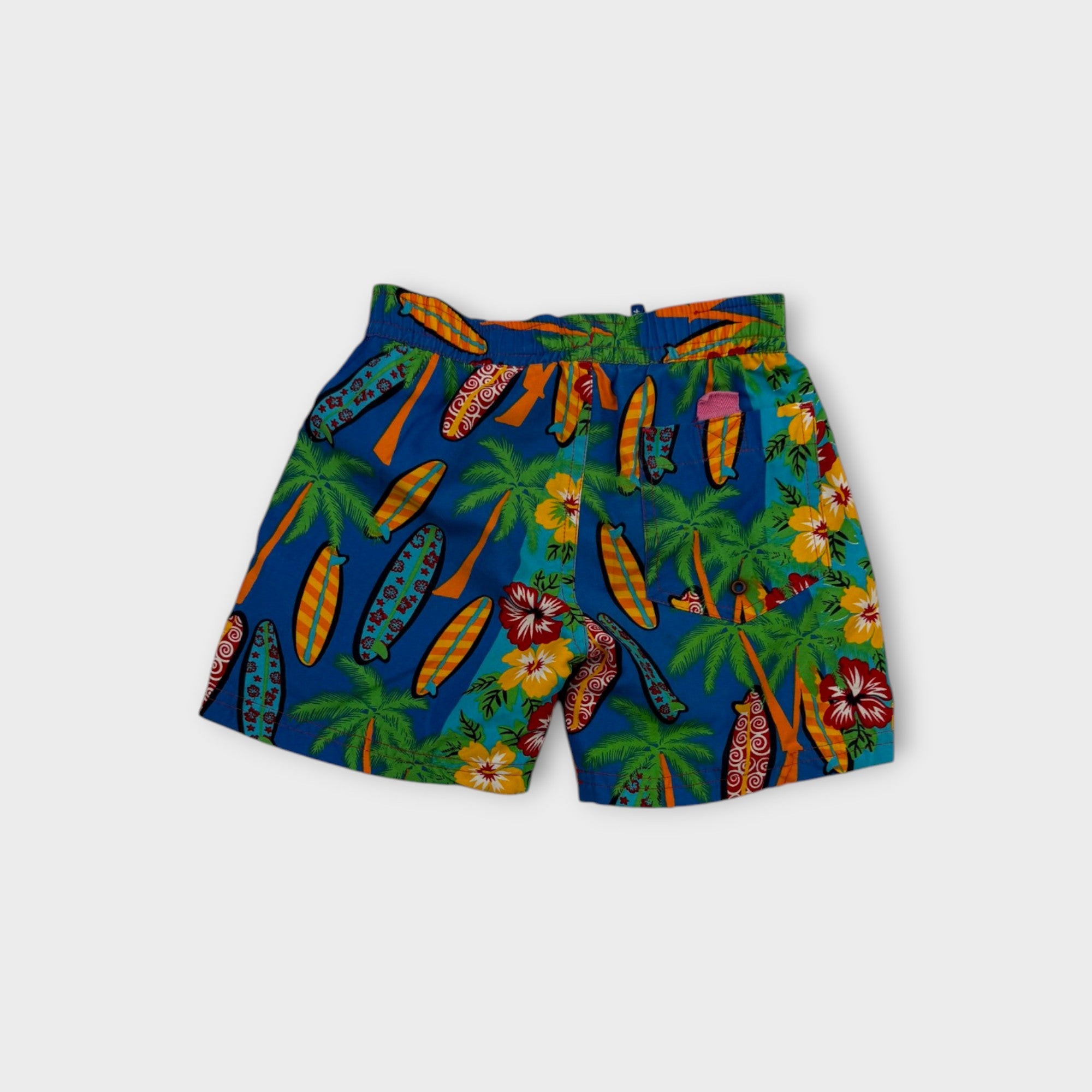 Plaid Fish Retro Style Swim Shorts, Size 2-3