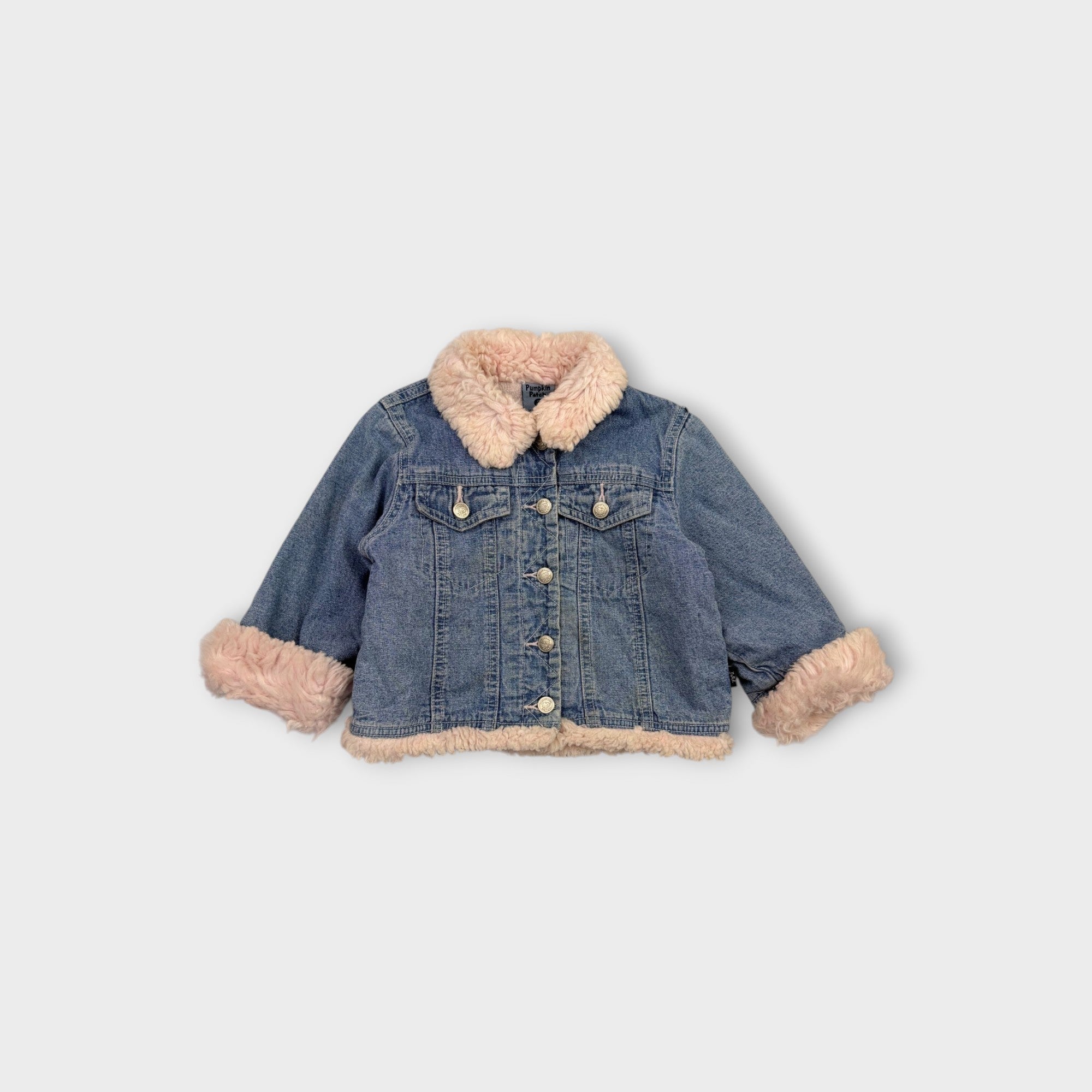 Retro Pumpkin Patch Sherpa Denim Jacket, Size 3