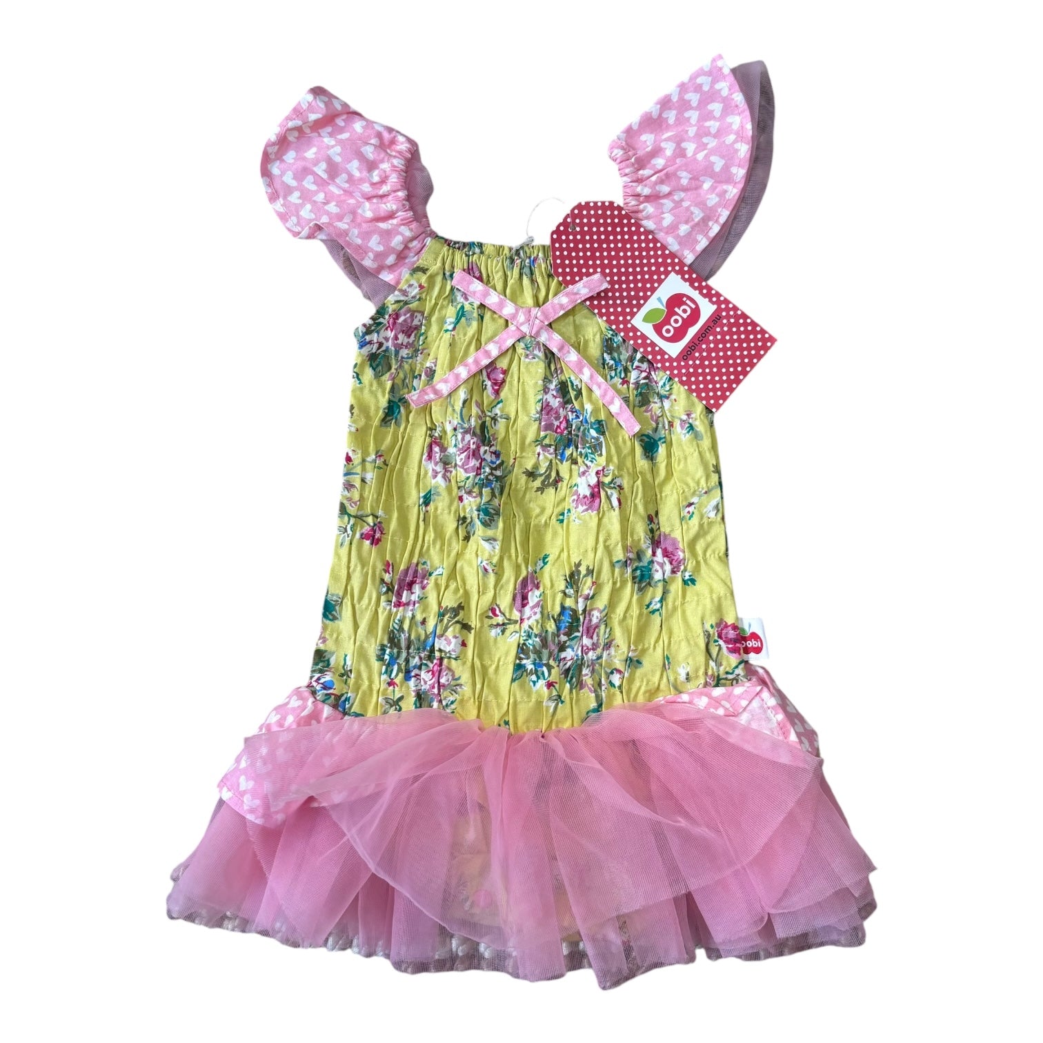 Oobi Yellow and Pink Smocked Romper, Size 0-1