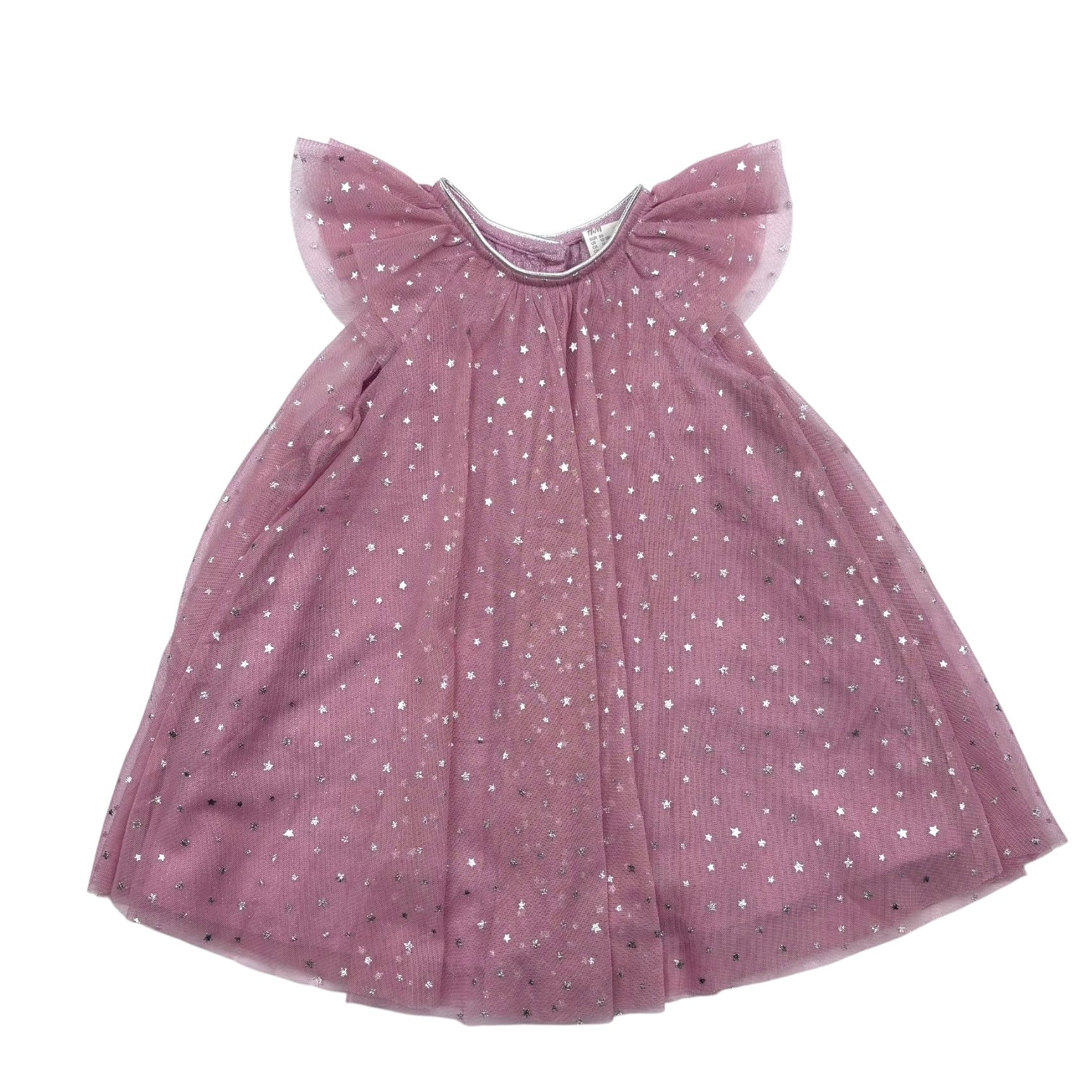 Pink and Silver Star Tulle Dress, Size 1
