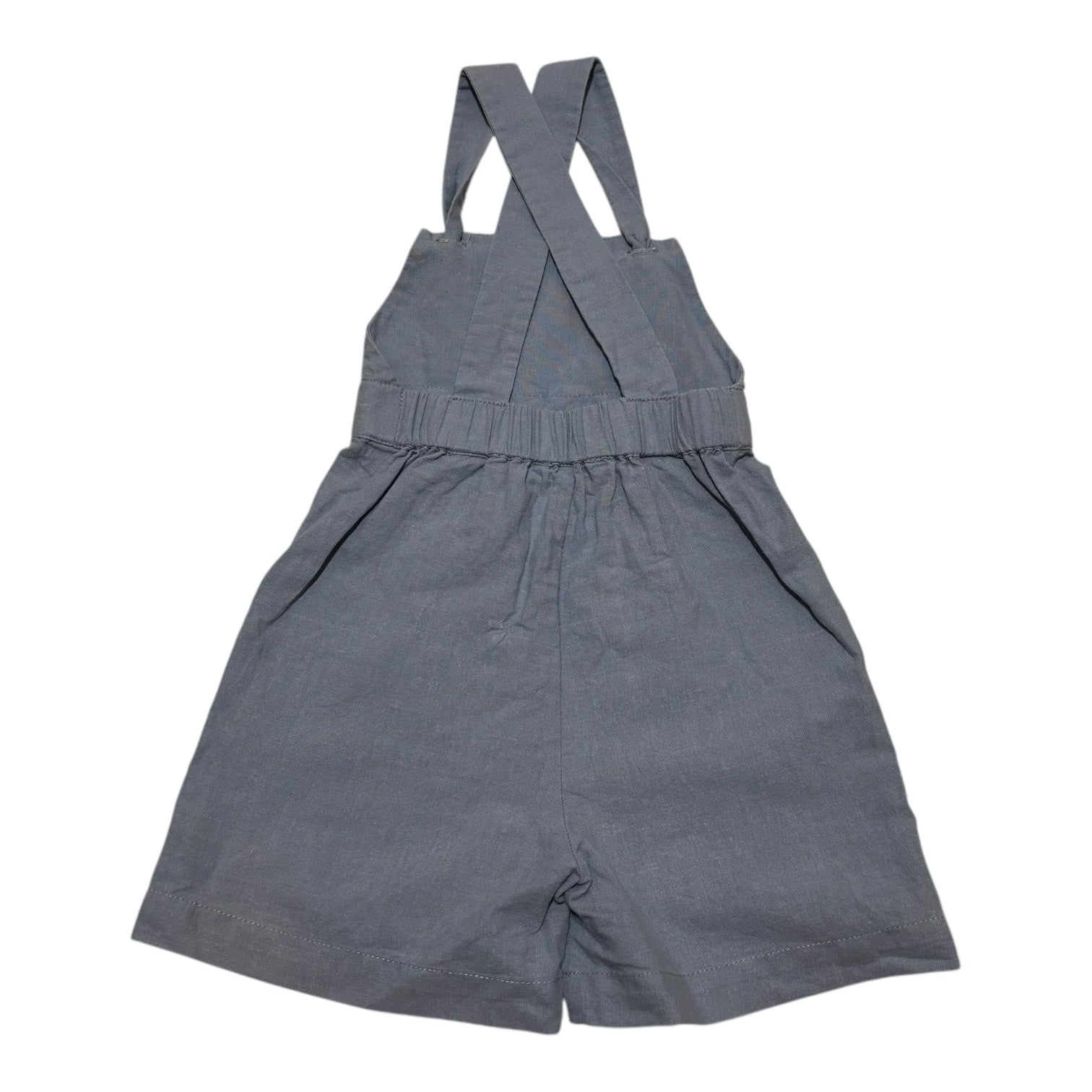 Chloe and Amelie Blue Linen Shortalls, Size 1