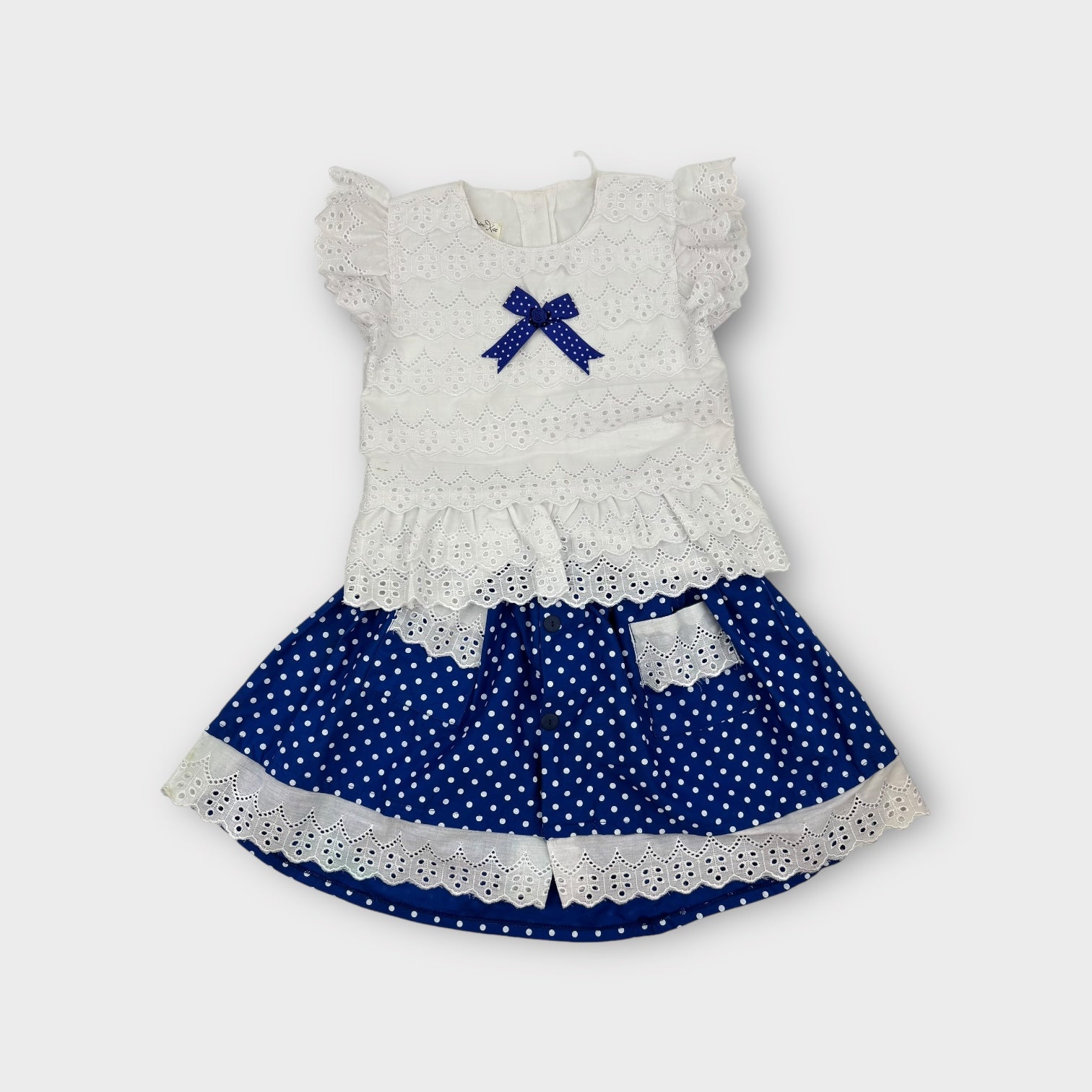 Vintage Lace Top & Polkadot Skirt Set, Size 6