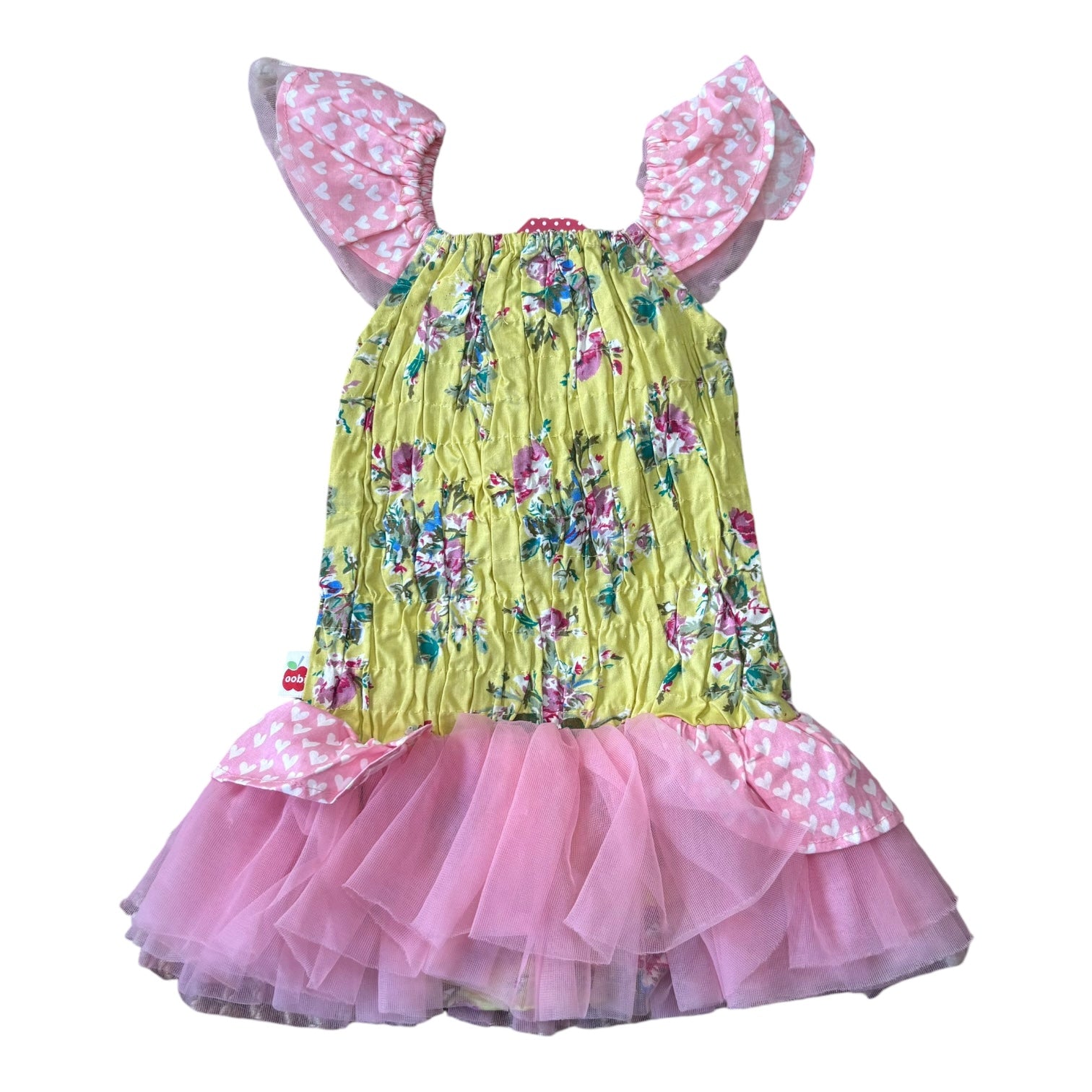 Oobi Yellow and Pink Smocked Romper, Size 0-1