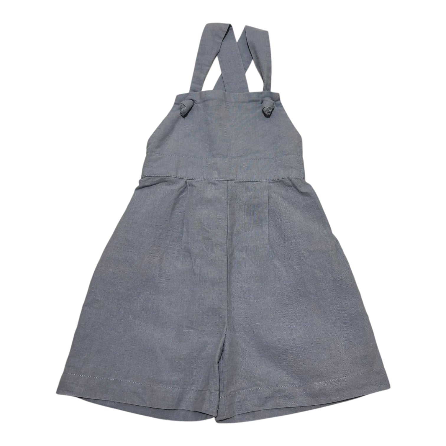 Chloe and Amelie Blue Linen Shortalls, Size 1