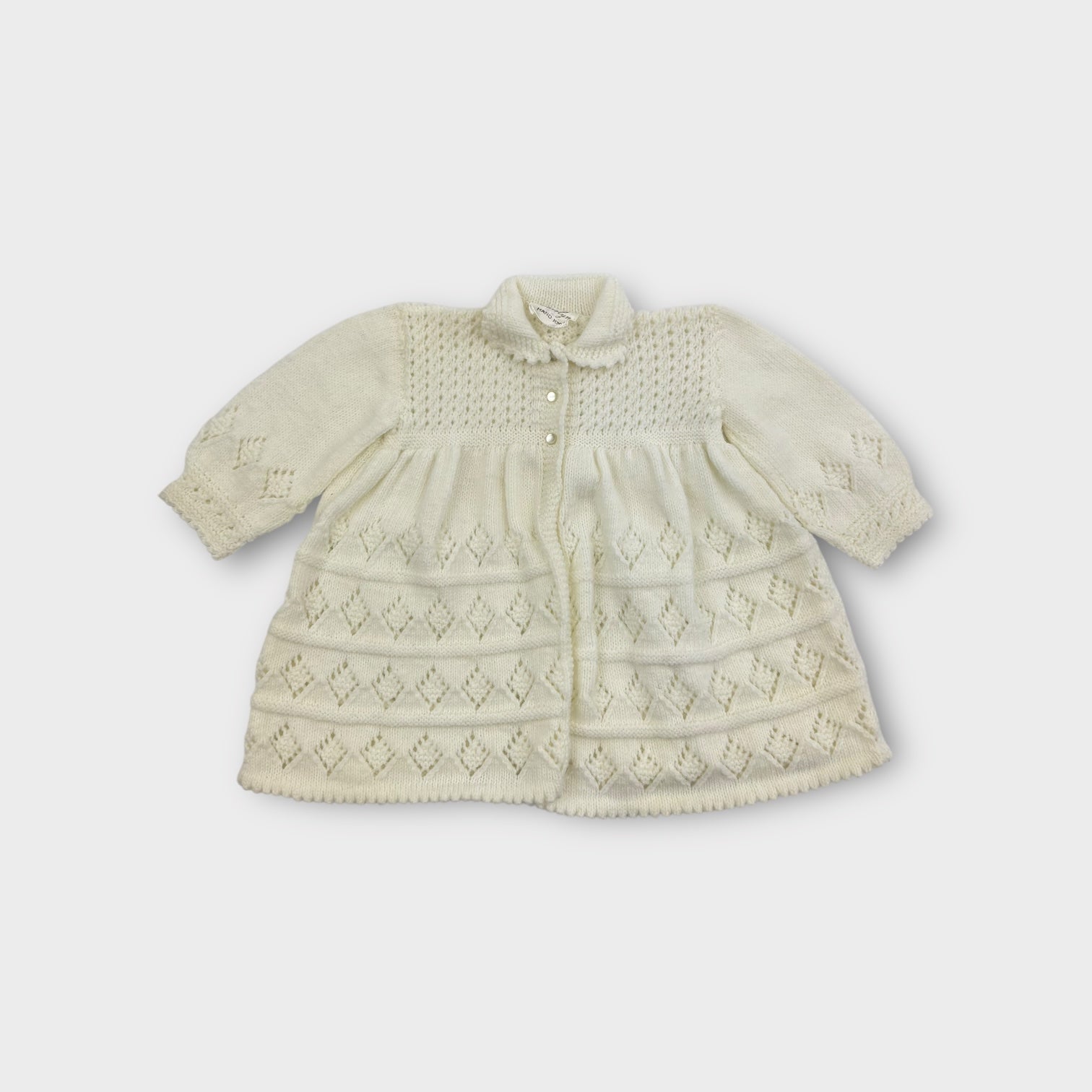 Vintage Hand Knit White Cardigan Set, Size Newborn