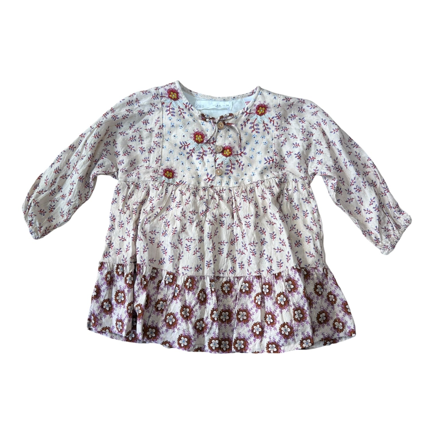 Zara Floral Long Sleeve Dress, Size 0