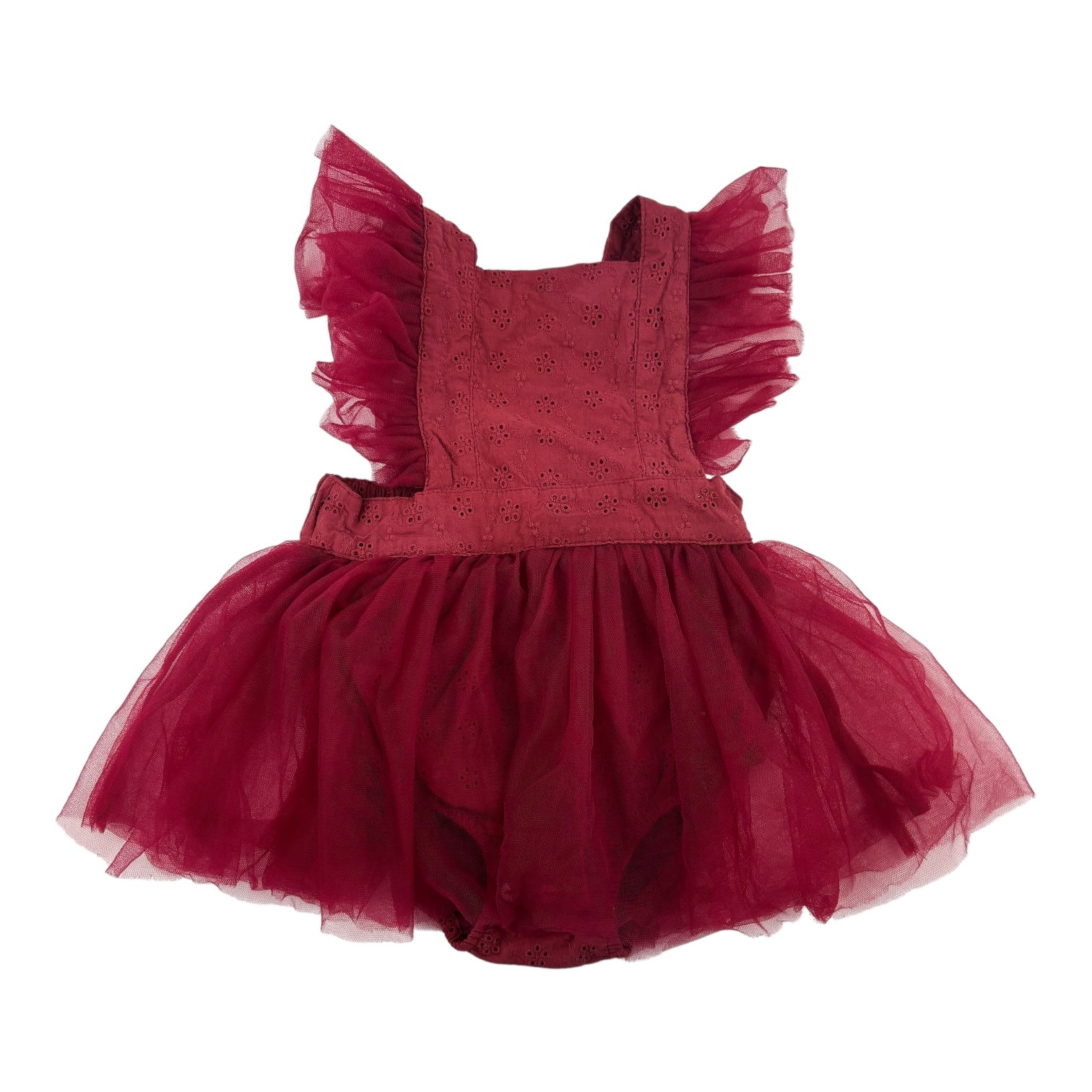 Aubrie Red Broderie Tulle Romper, Size 2