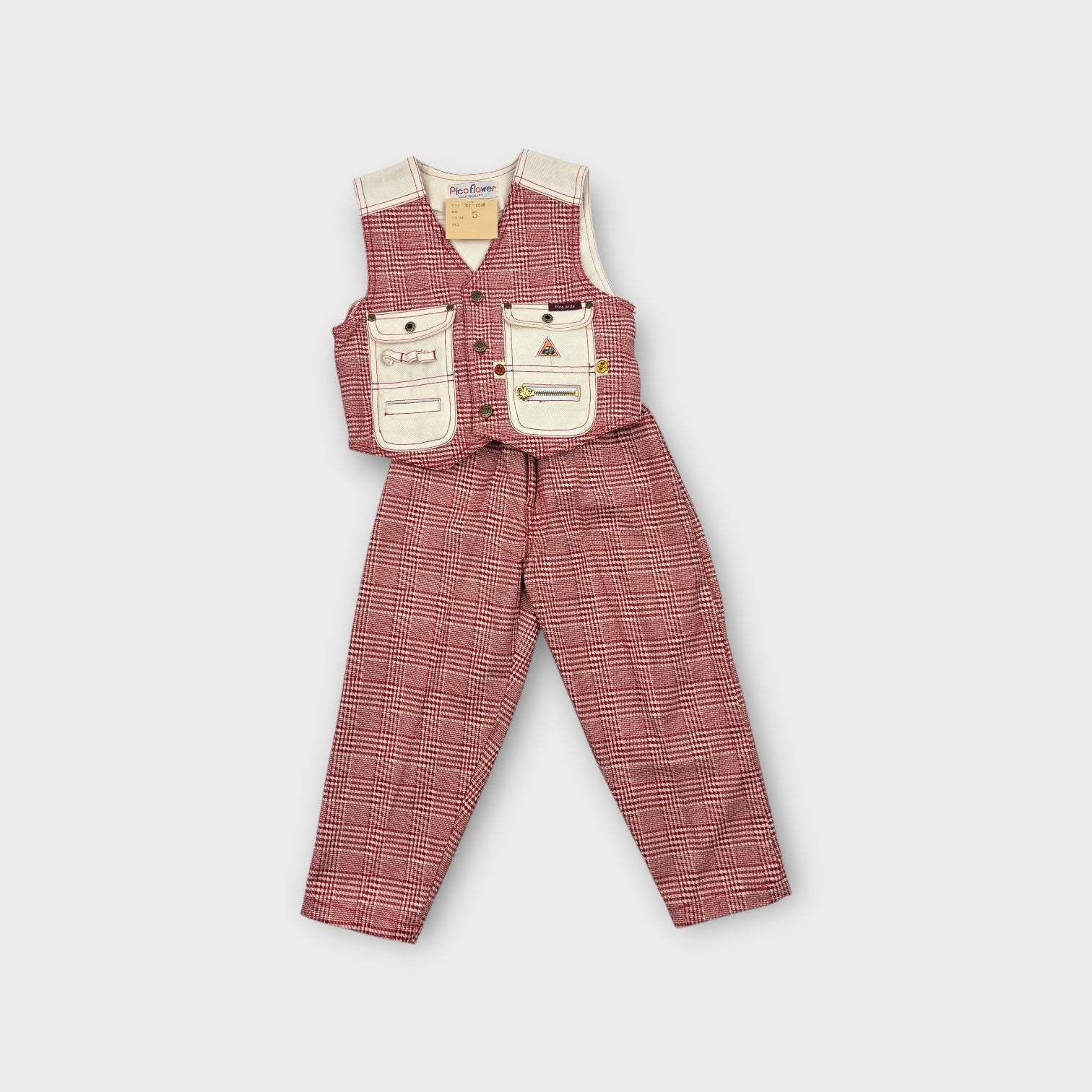 Pico Flower Red Herringbone 2 Piece Set, Size 5