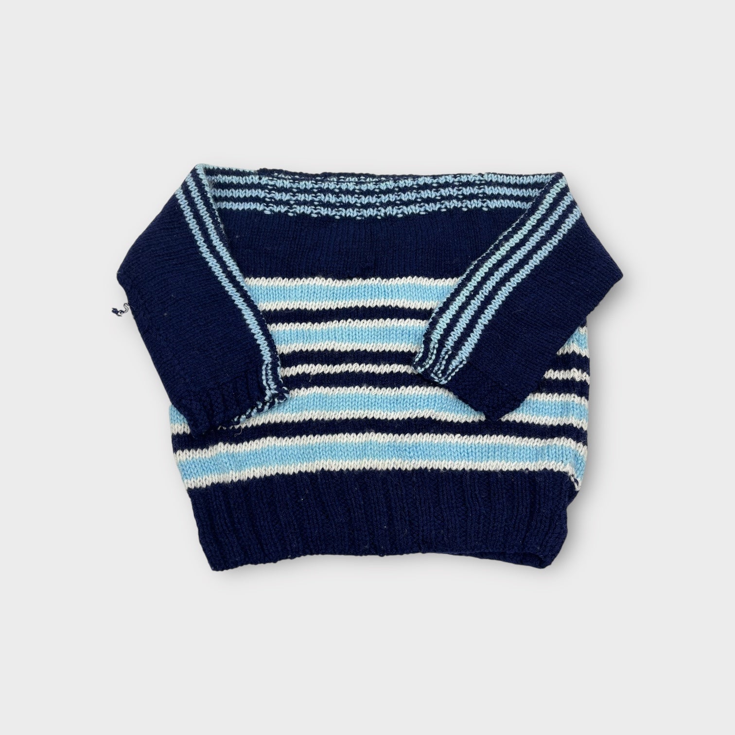 Blue Stripe Handmade Knit Jumper, Size 18-24m