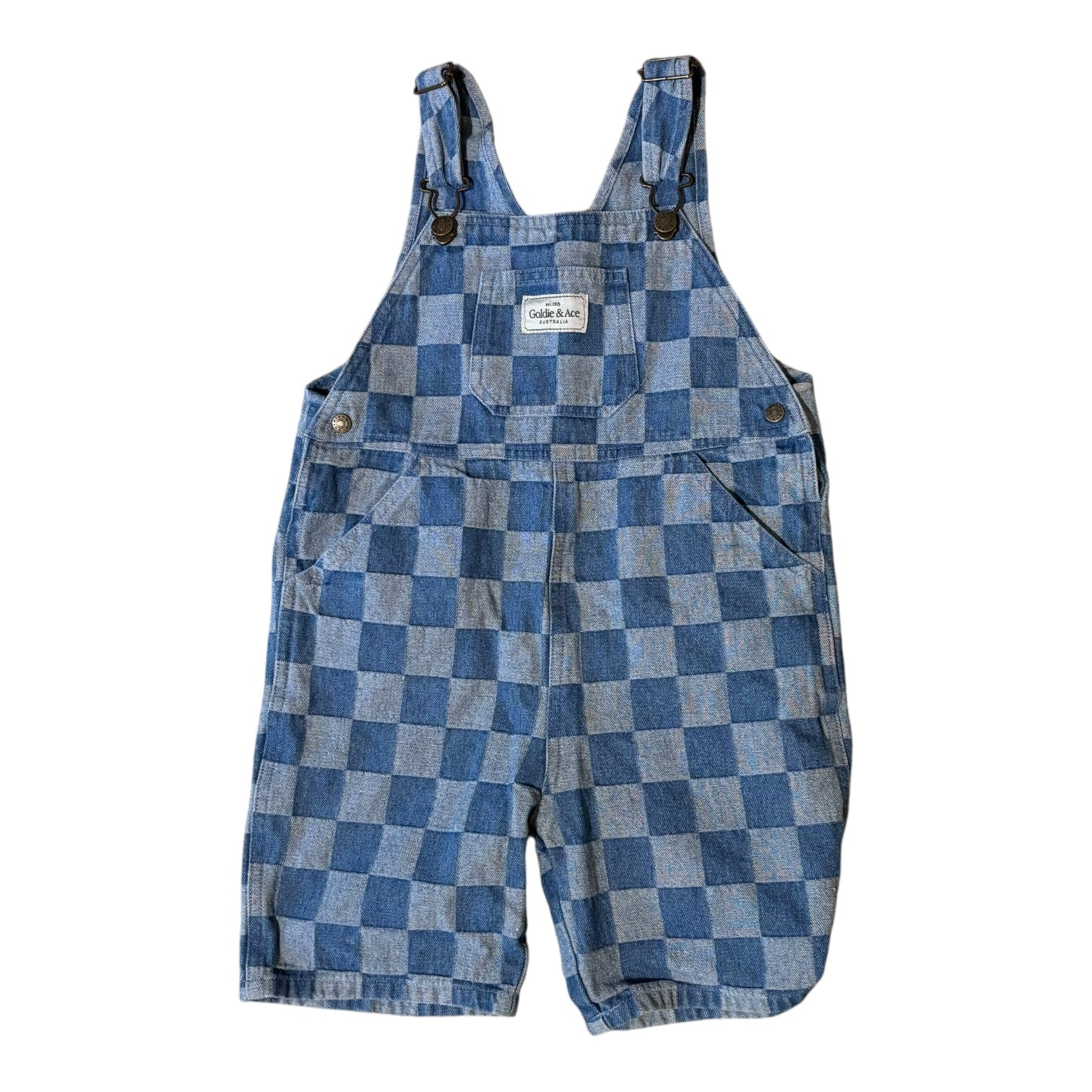 Goldie & Ace Denim Checkered Shortalls, Size 4