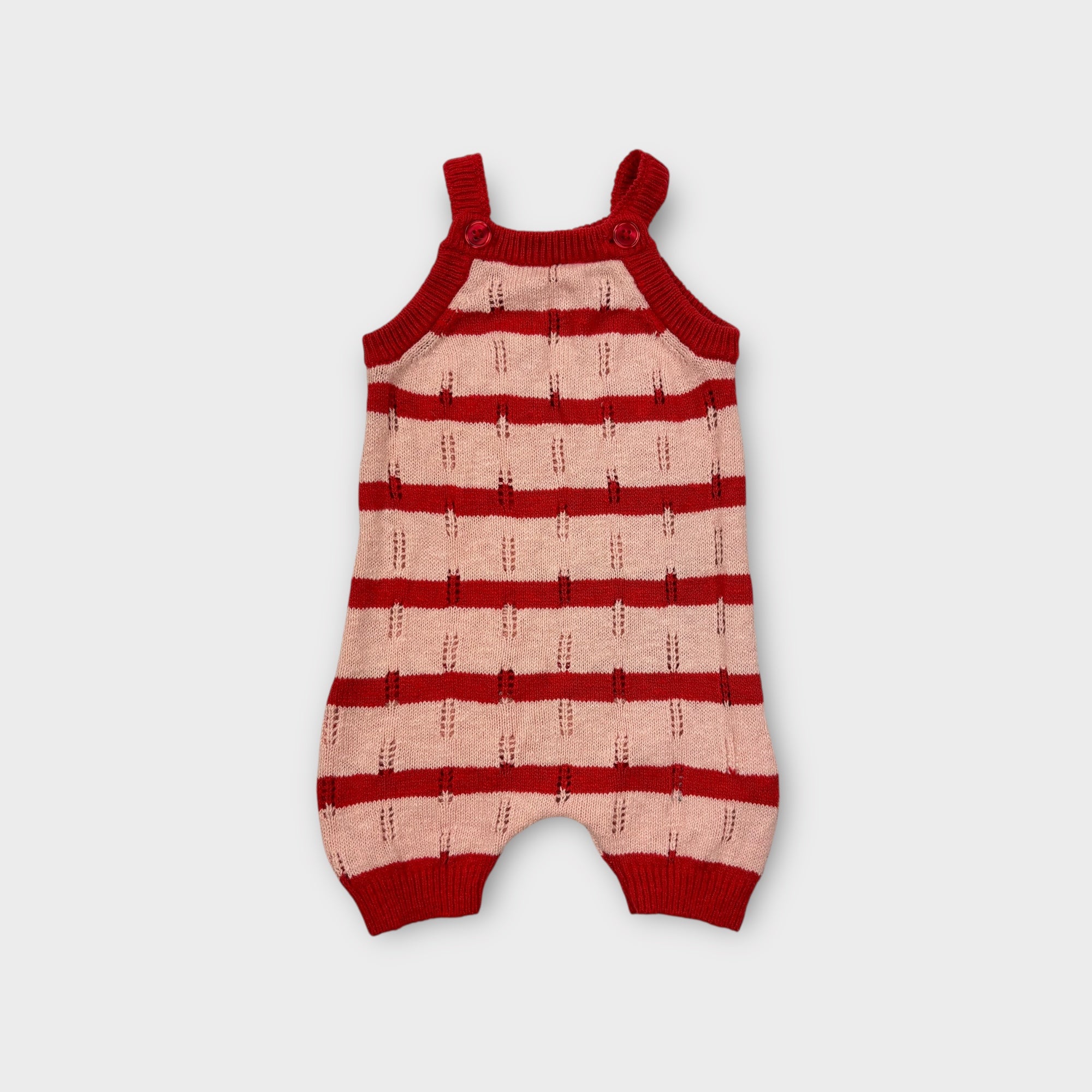 Seed Pink and Red Knit Romper, Size 000