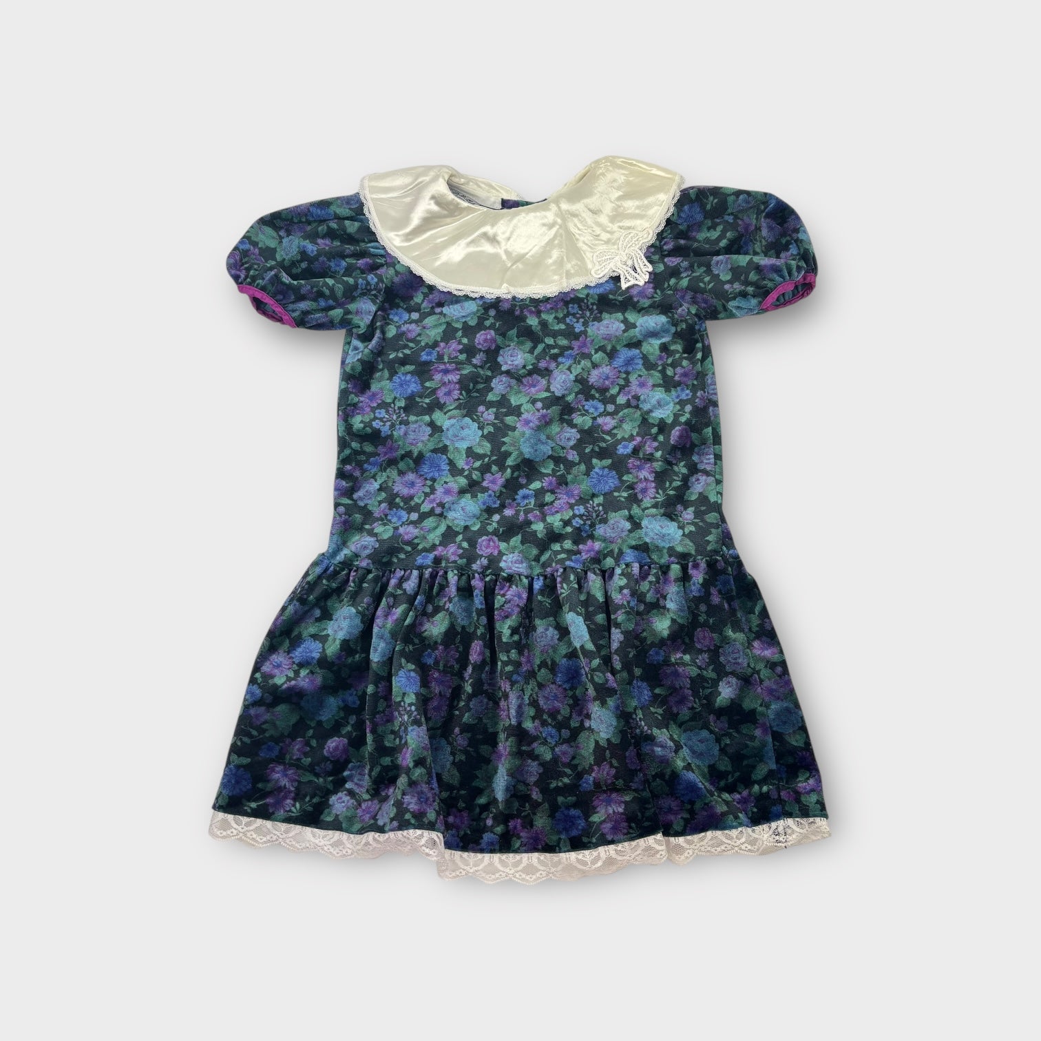 Vintage Dark Floral Velour Dress, Size 6