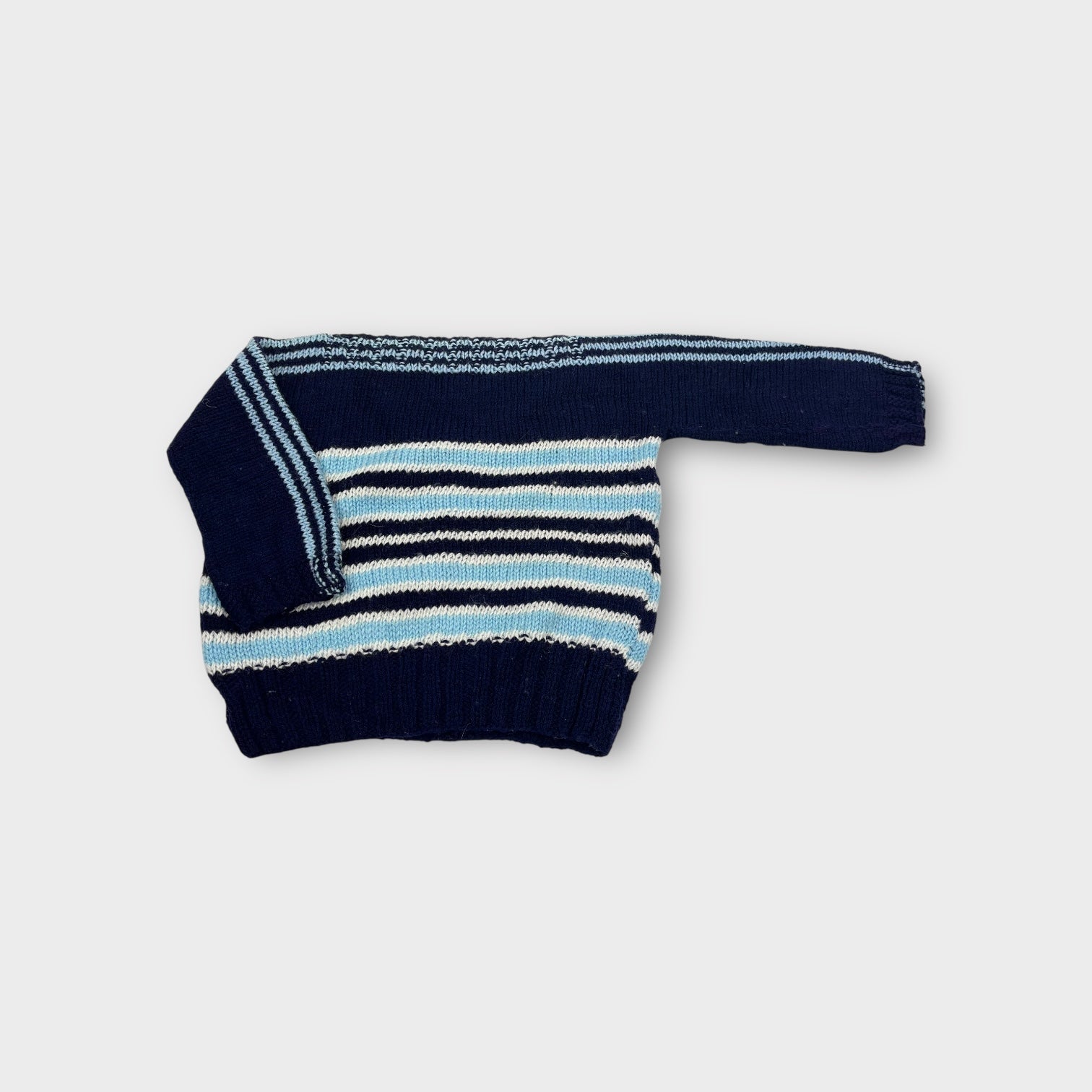 Blue Stripe Handmade Knit Jumper, Size 18-24m