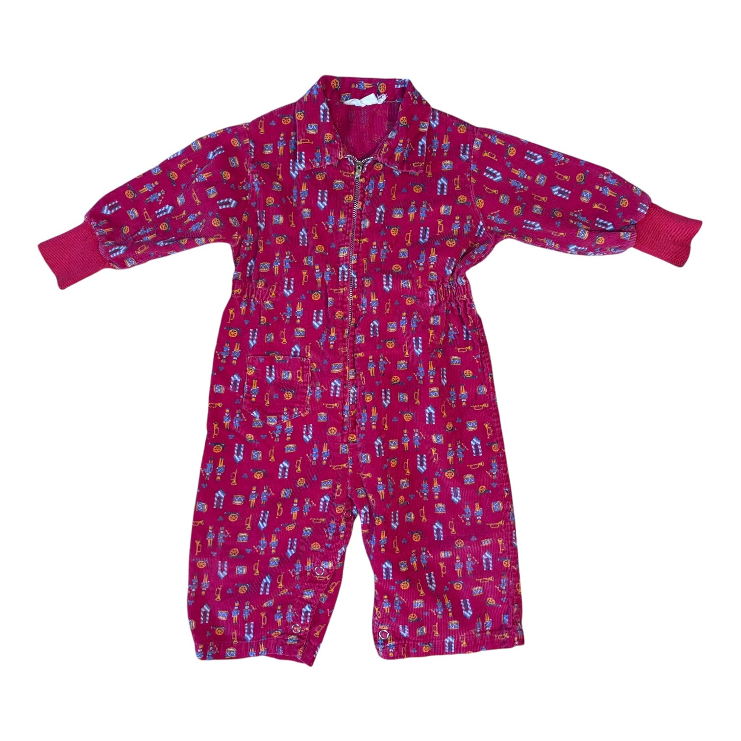 Vintage Corduroy Soldier Print Jumpsuit, Size 1