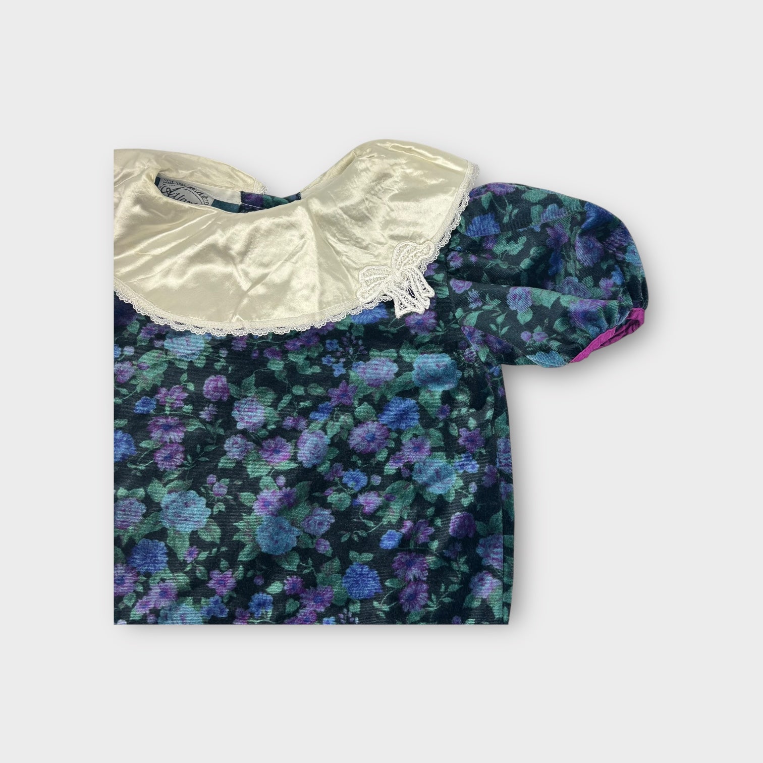 Vintage Dark Floral Velour Dress, Size 6