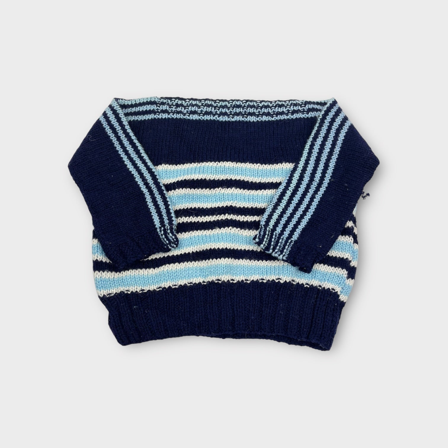 Blue Stripe Handmade Knit Jumper, Size 18-24m