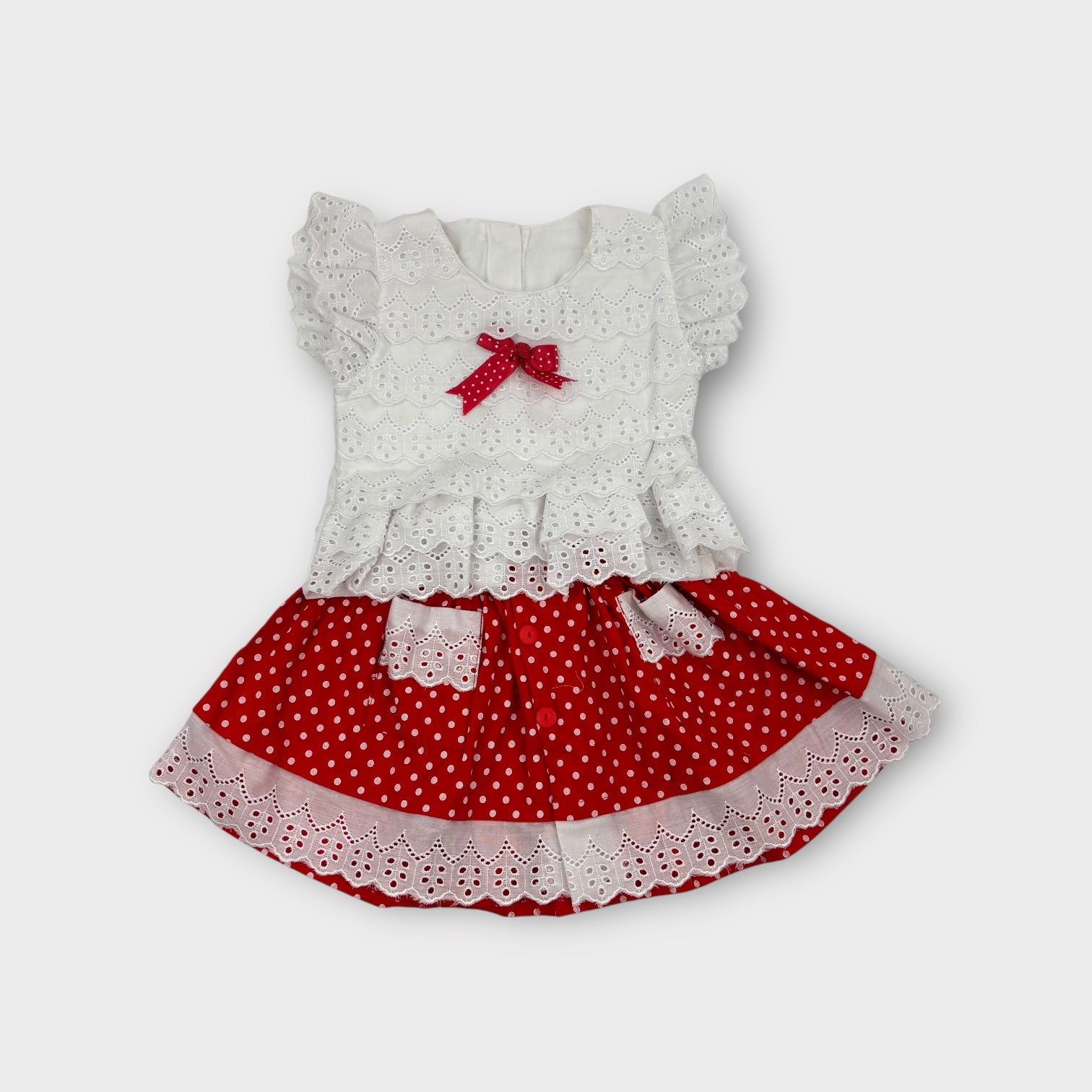 Vintage Lace Top & Polkadot Skirt Set, Size 4