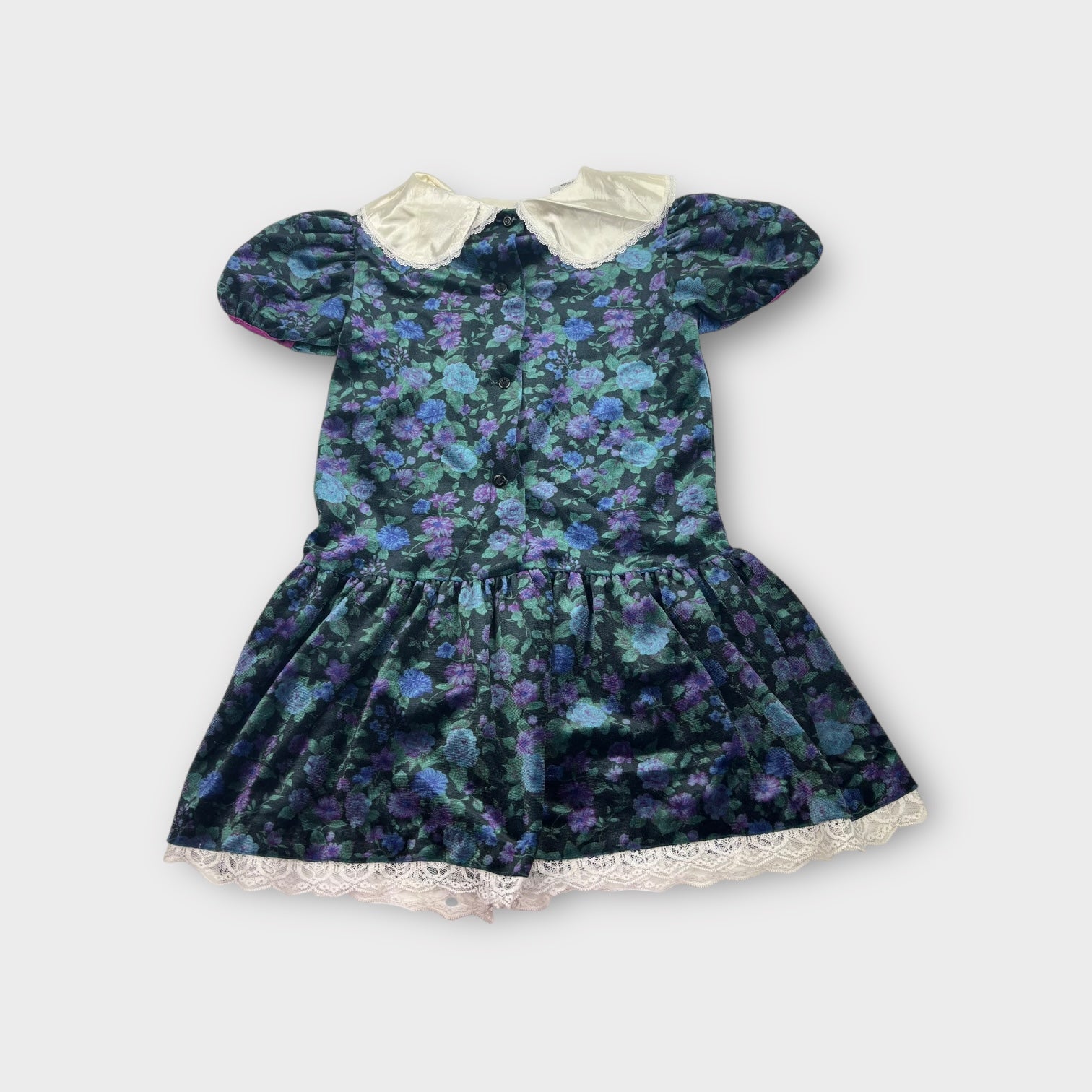 Vintage Dark Floral Velour Dress, Size 6
