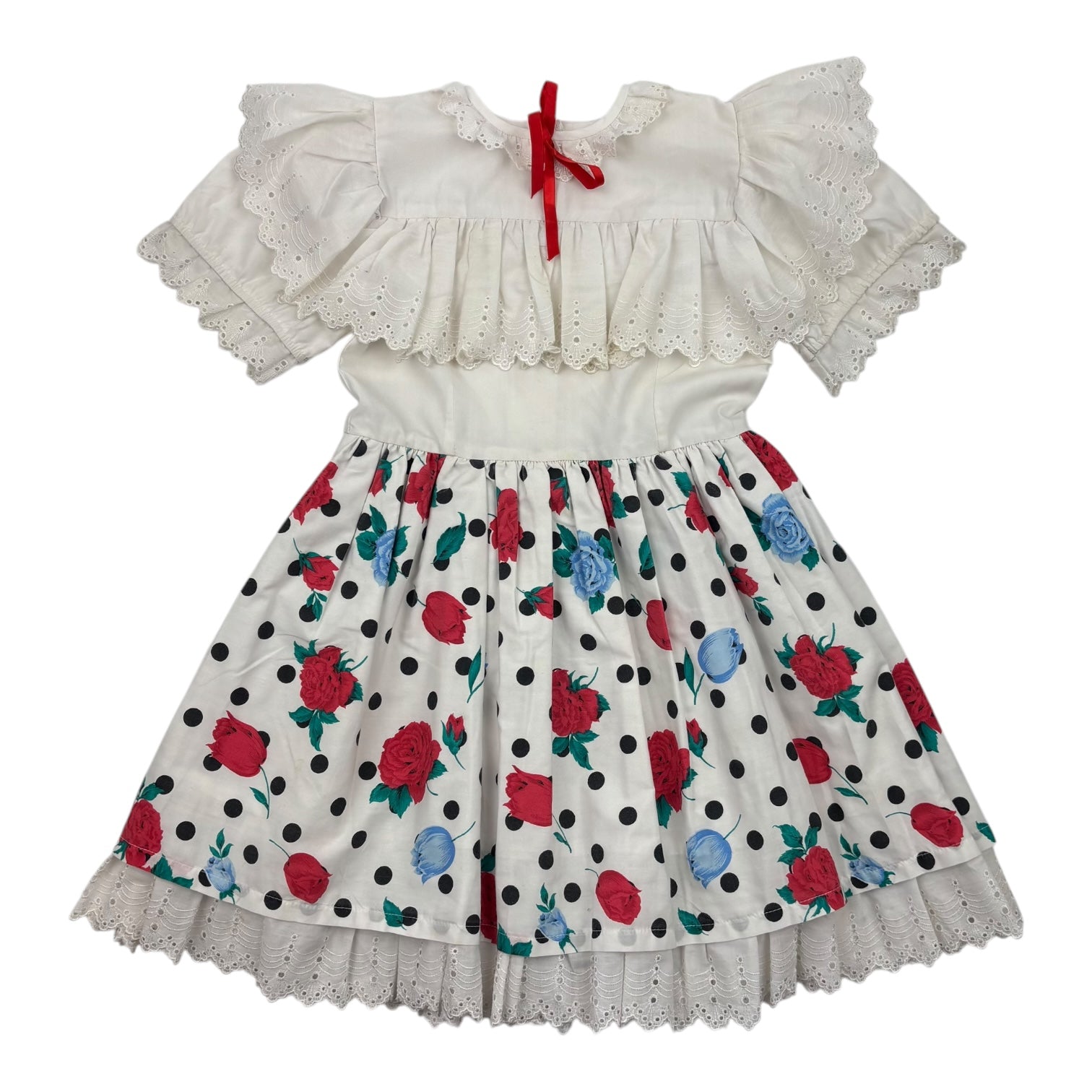 Vintage Lace Trim Collar Rose Print Dress, Size 6
