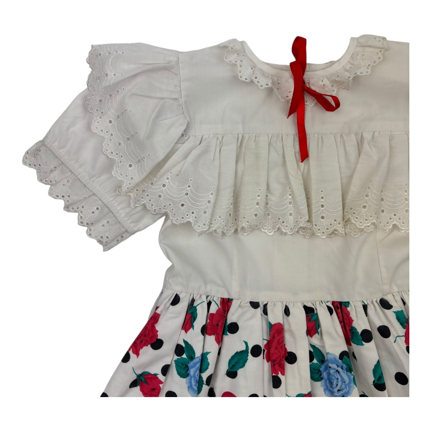 Vintage Lace Trim Collar Rose Print Dress, Size 6