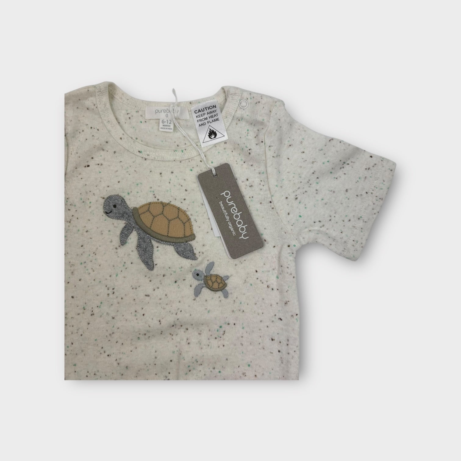 Purebaby Short Sleeve Turtle Bodysuit, Size 0