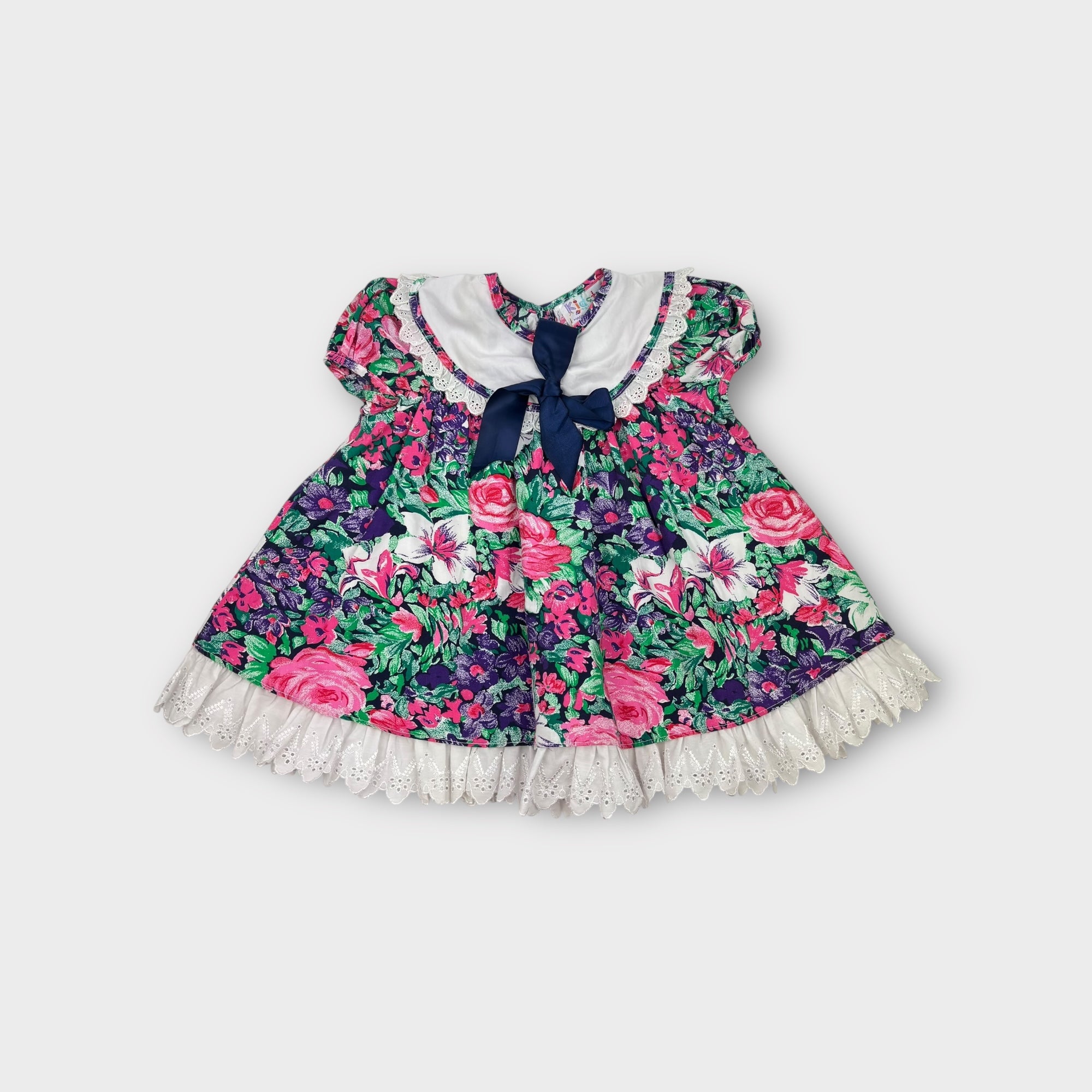 Vintage Dark Floral Babydoll Dress, Size 1