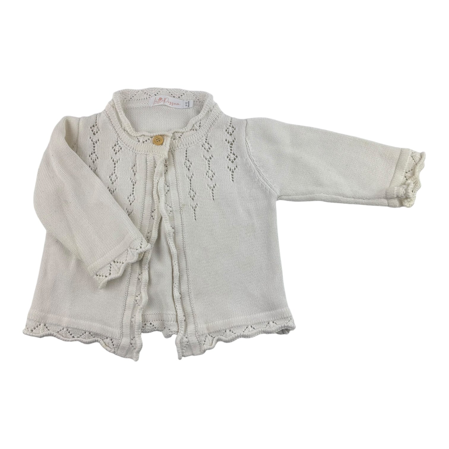 Little Possum White Knit Cardigan, Size 0