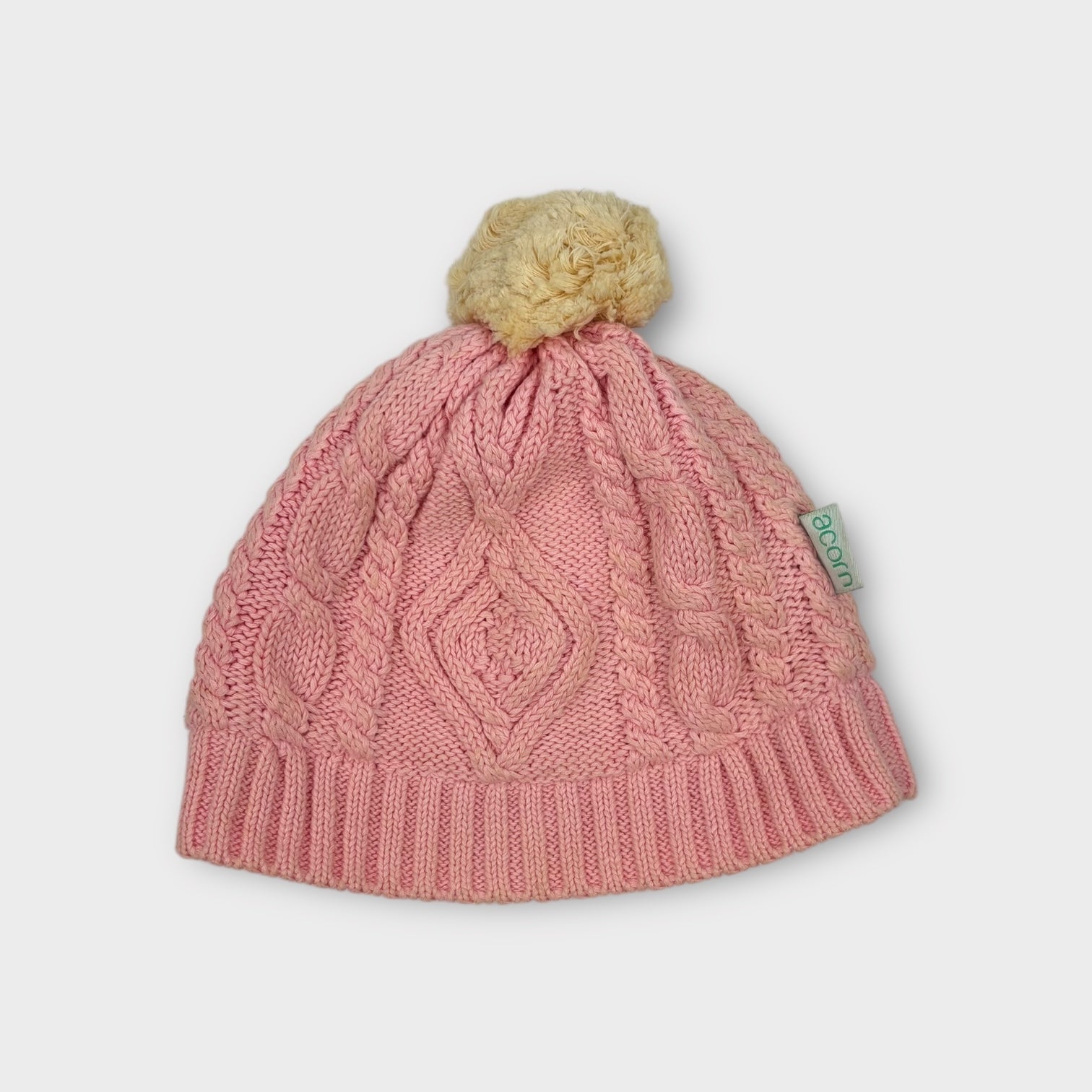 Acorn Pink Cable Knit Beanie, XS