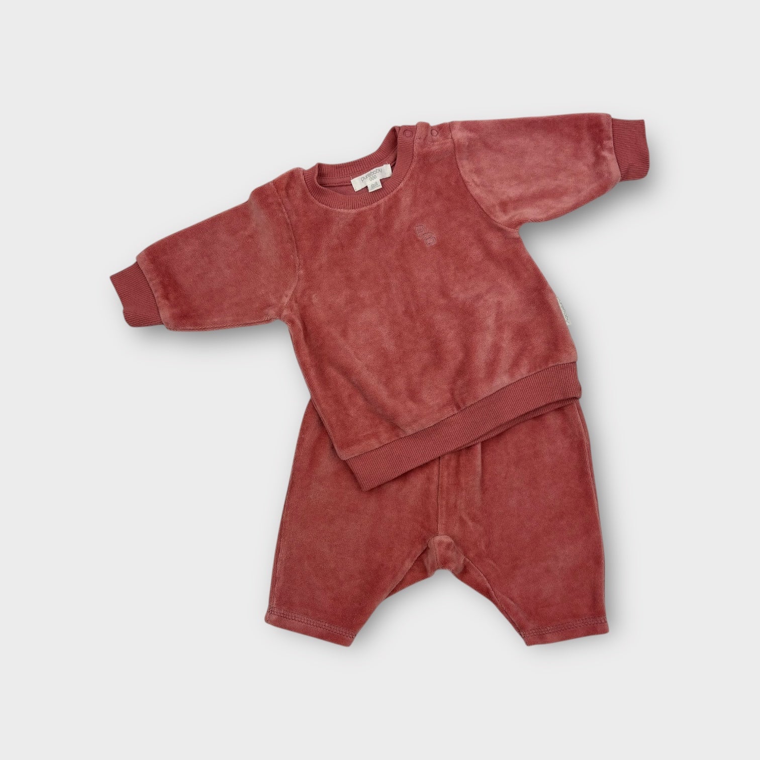 Purebaby PInk Velour Tracksuit Set, Size 000