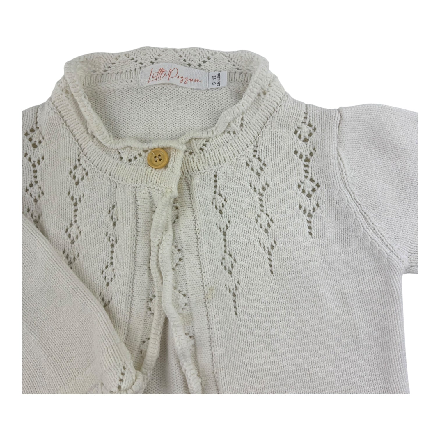 Little Possum White Knit Cardigan, Size 0