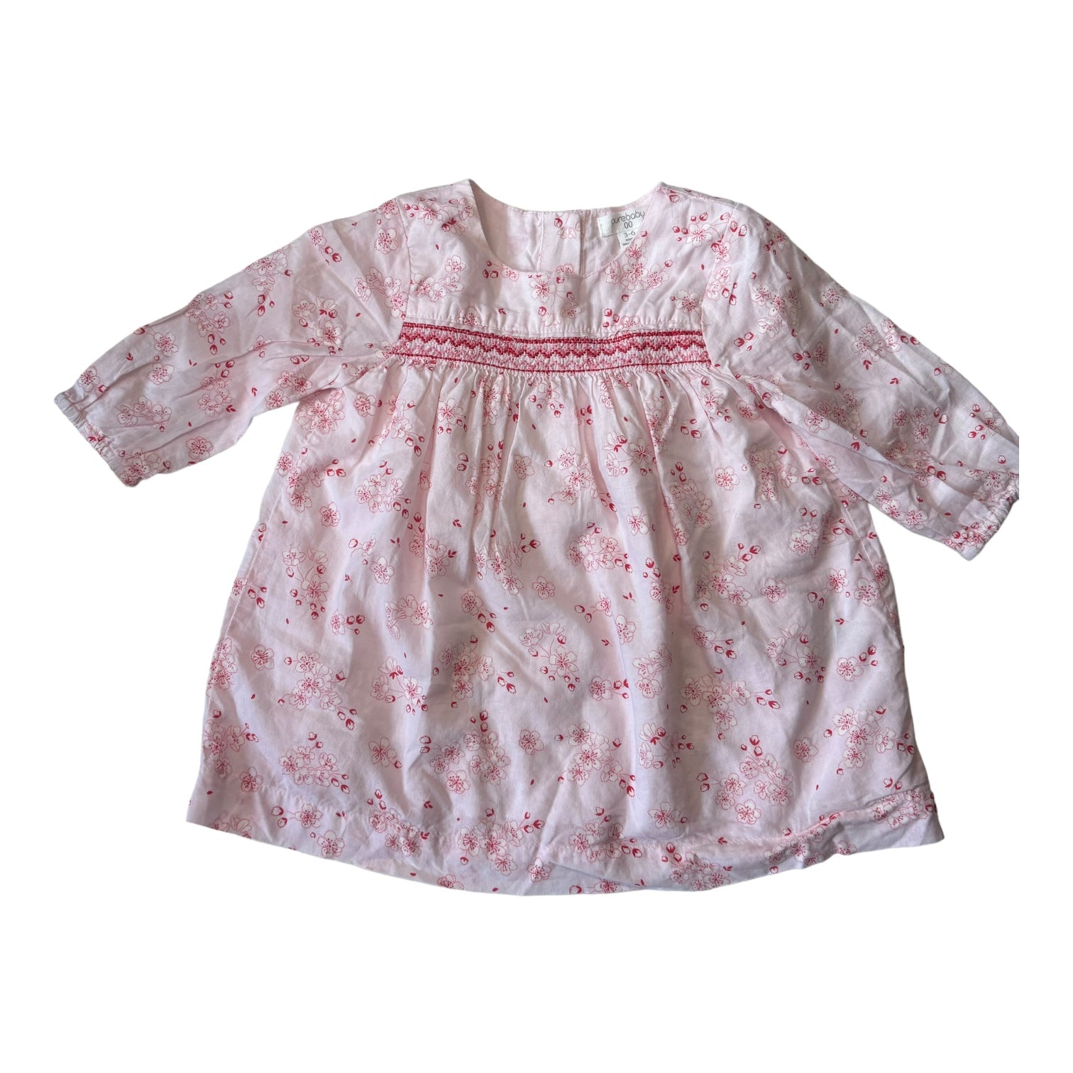 Purebaby Pink Floral Long Sleeve Dress, Size 00