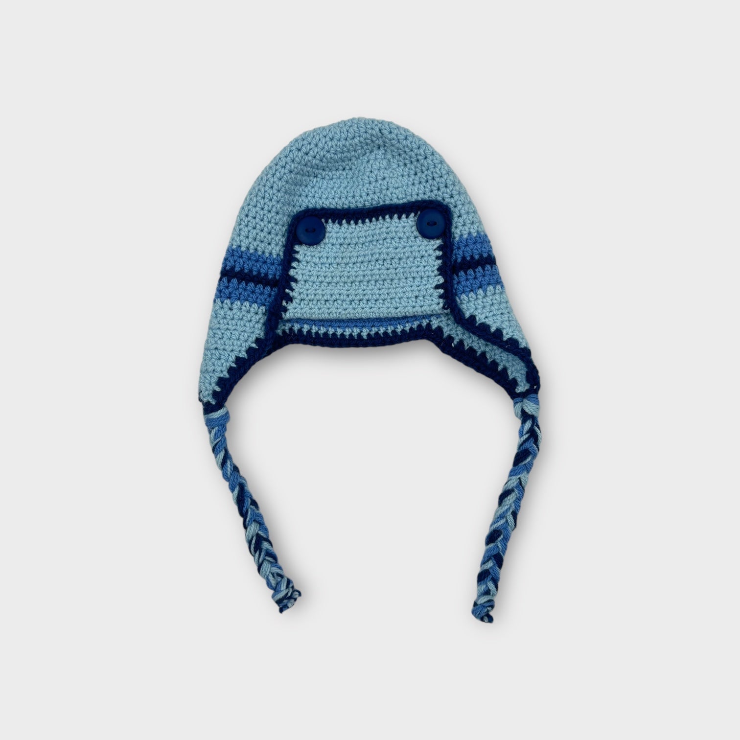 Handmade Blue Flap Beanie, Size XS