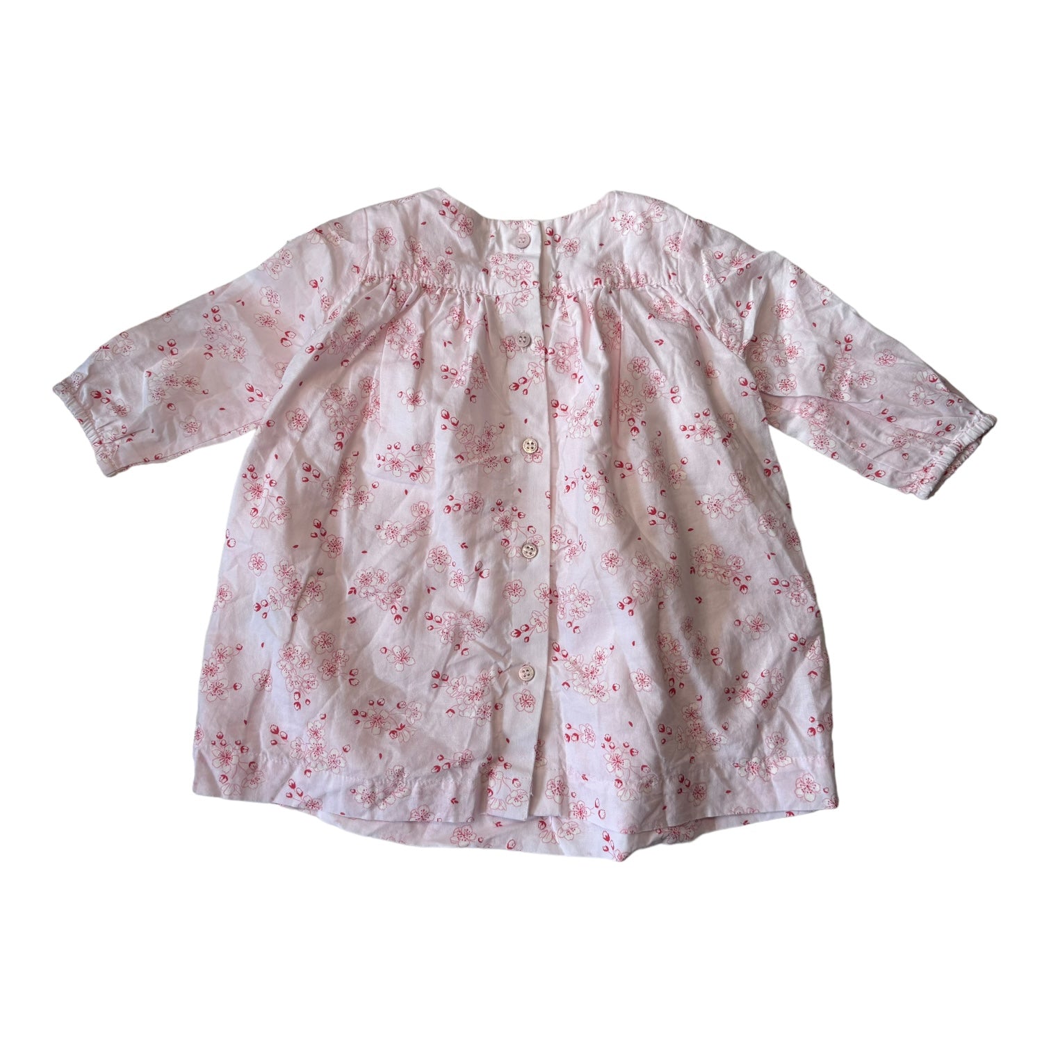 Purebaby Pink Floral Long Sleeve Dress, Size 00