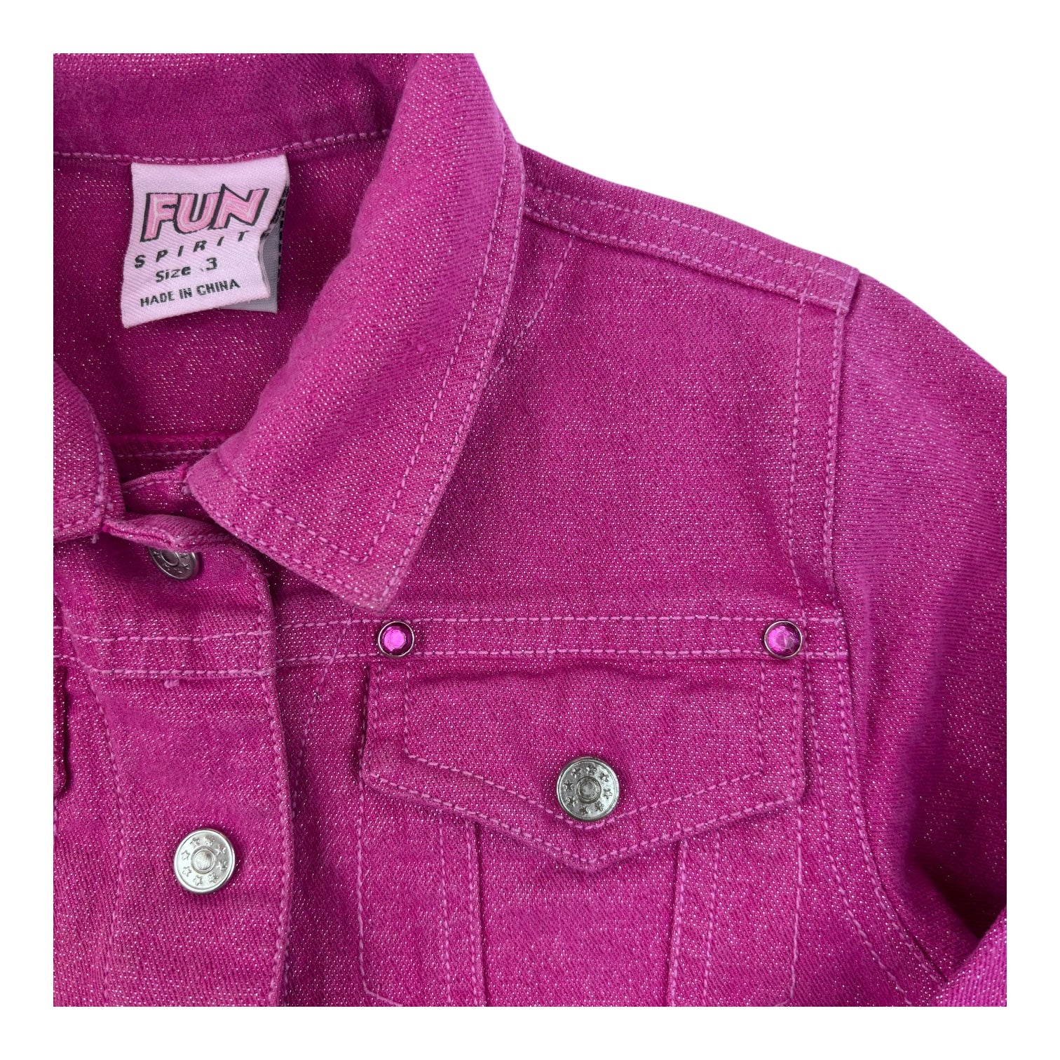Fun Spirit Pink Sparkle Denim Jacket, Size 3