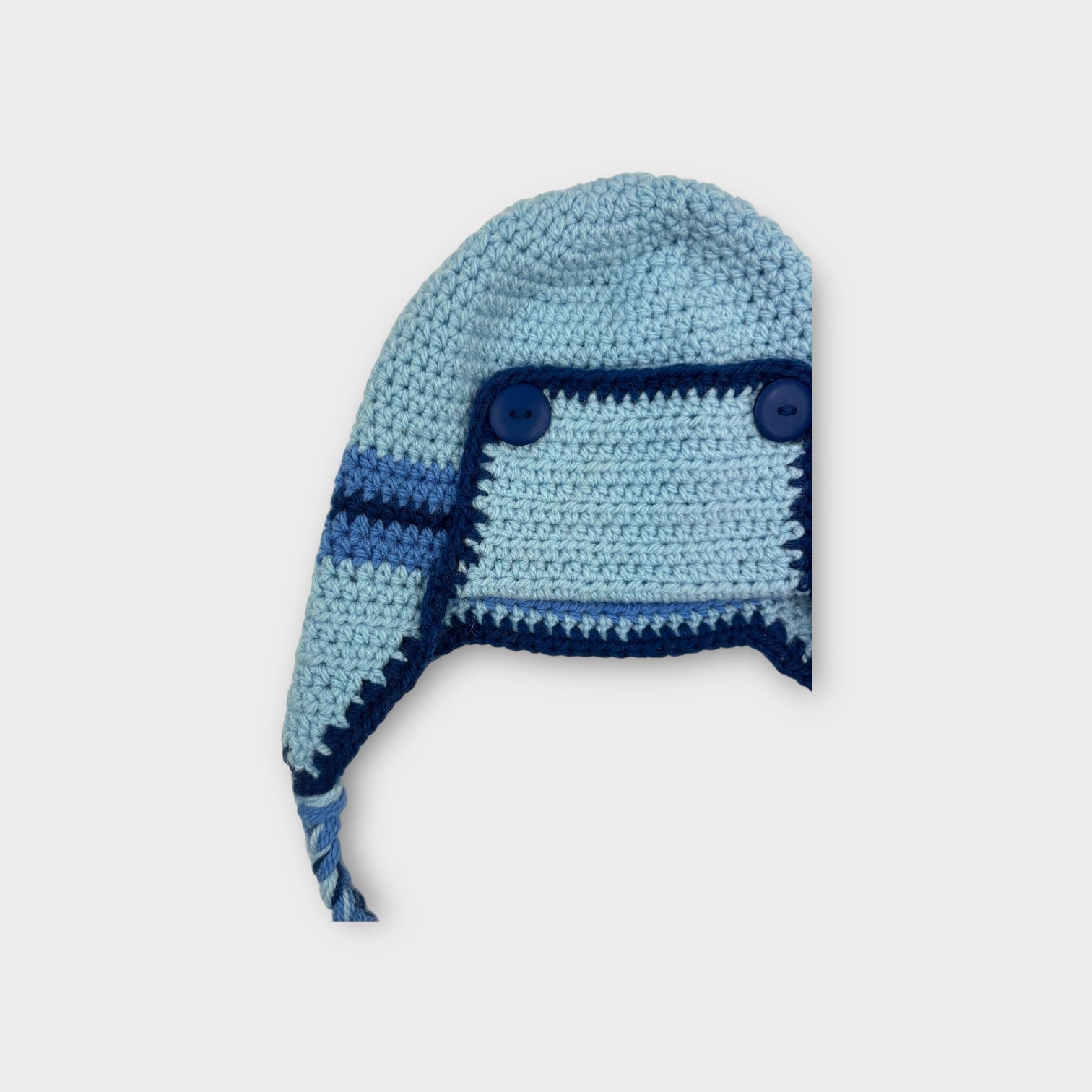Handmade Blue Flap Beanie, Size XS