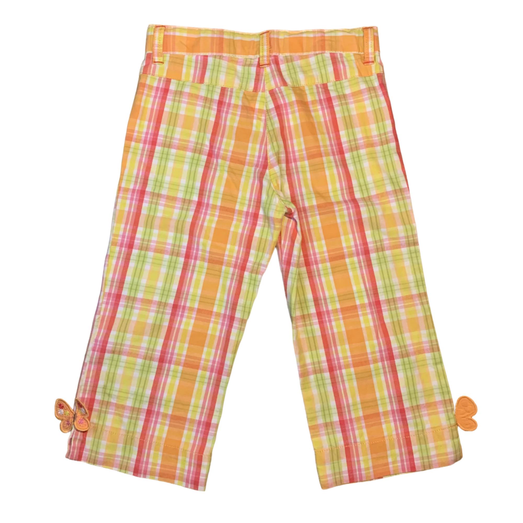 Orange & Pink Plaid Butterfly 3/4 Pants, Size 7