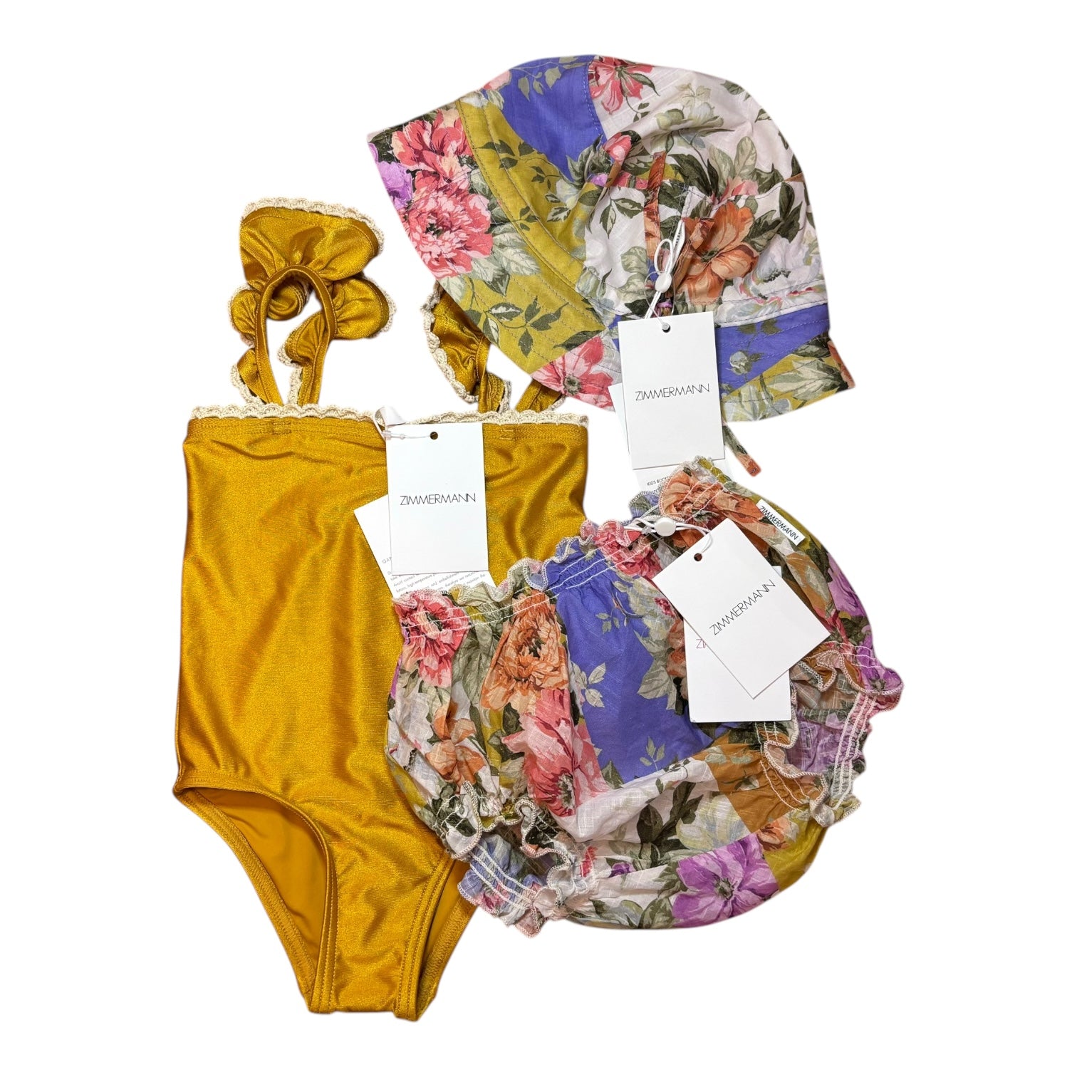 Zimmerman Swimsuit, Bloomers and Hat Set, Size 1