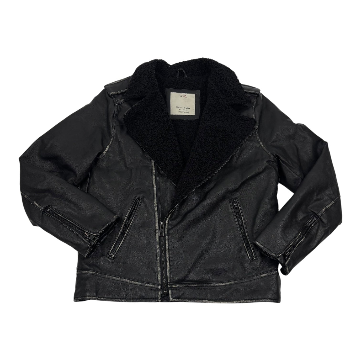 Black Faux Leather Shearling Jacket, Size 9