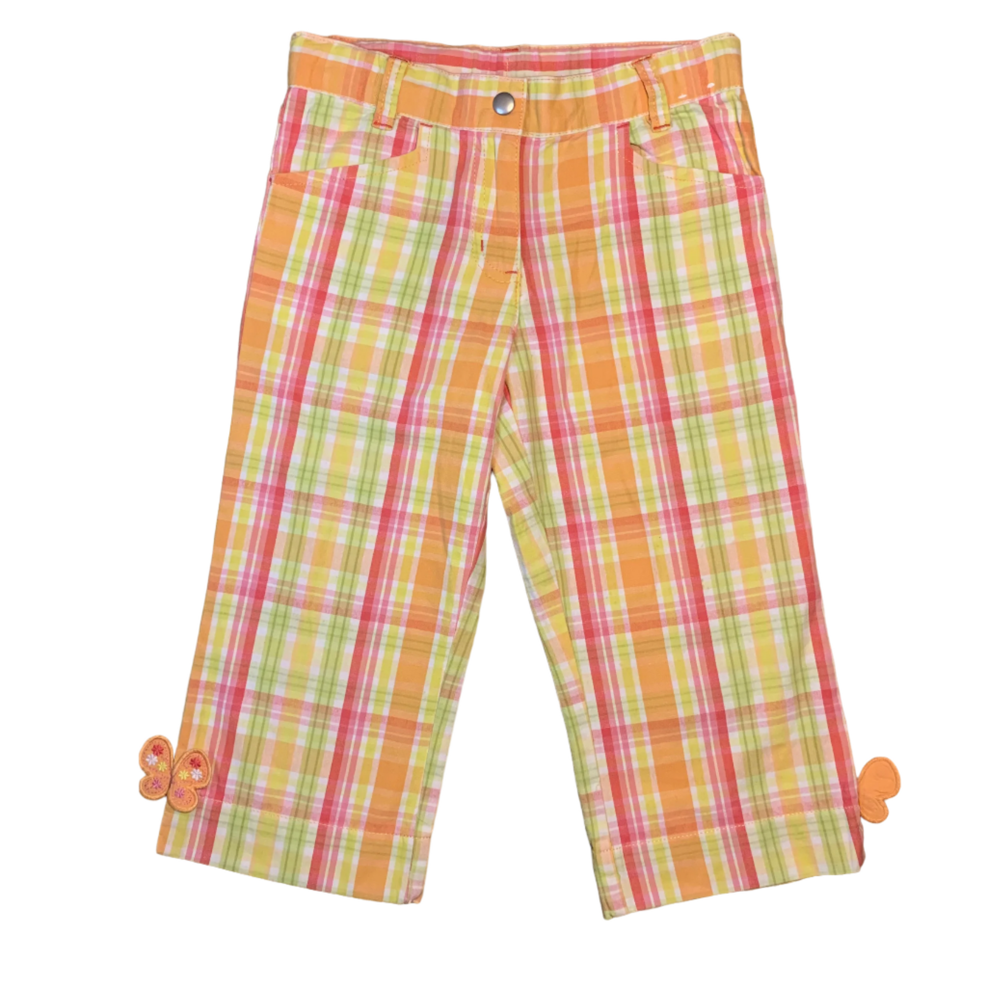 Orange & Pink Plaid Butterfly 3/4 Pants, Size 7