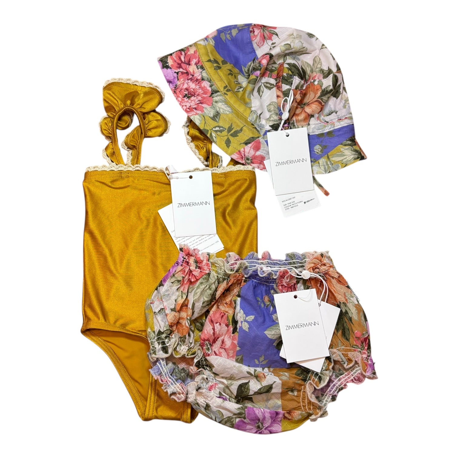 Zimmerman Swimsuit, Bloomers and Hat Set, Size 1