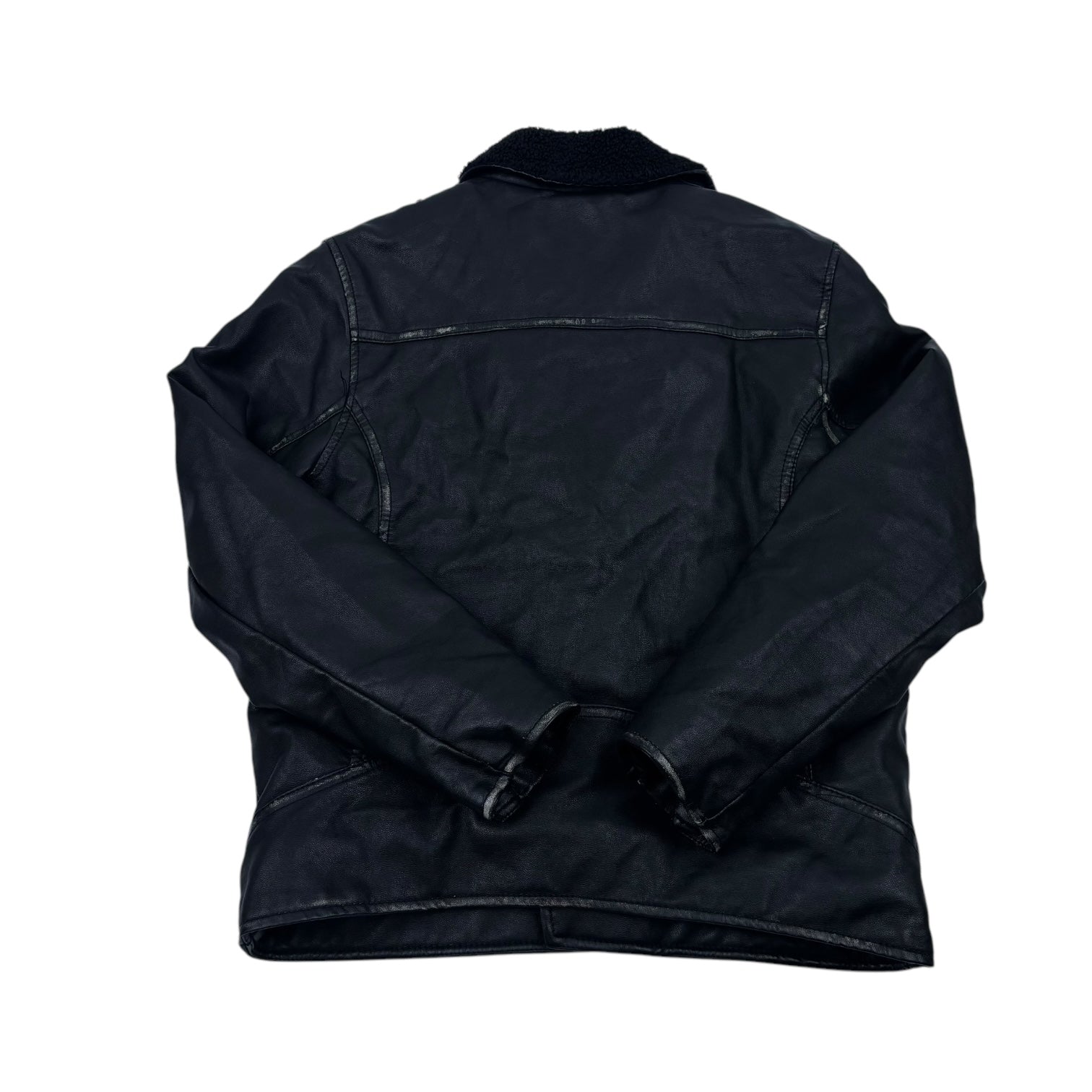 Black Faux Leather Shearling Jacket, Size 9
